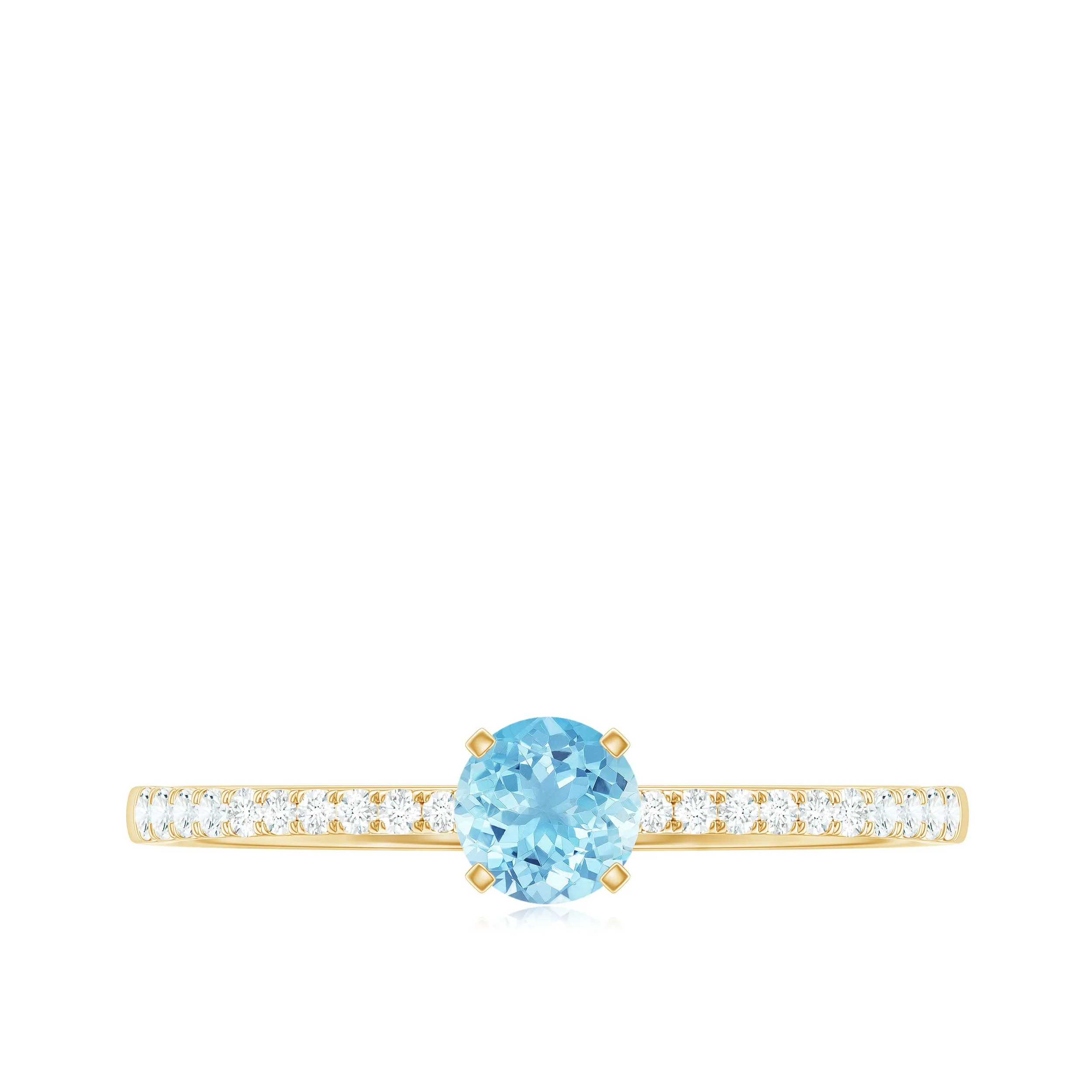 Natural Aquamarine Solitaire Ring with Diamond Side Stones