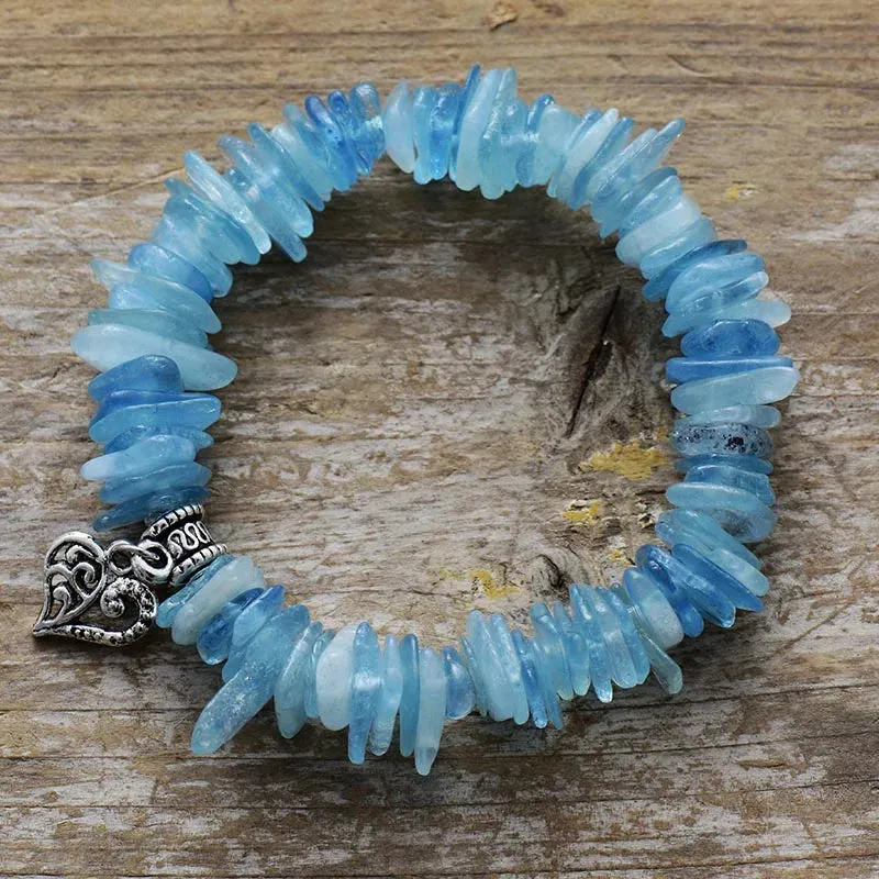 Natural Labradorite Heart Charm Stretch Gemstone Bracelet