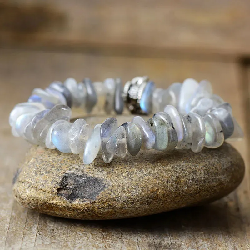 Natural Labradorite Heart Charm Stretch Gemstone Bracelet