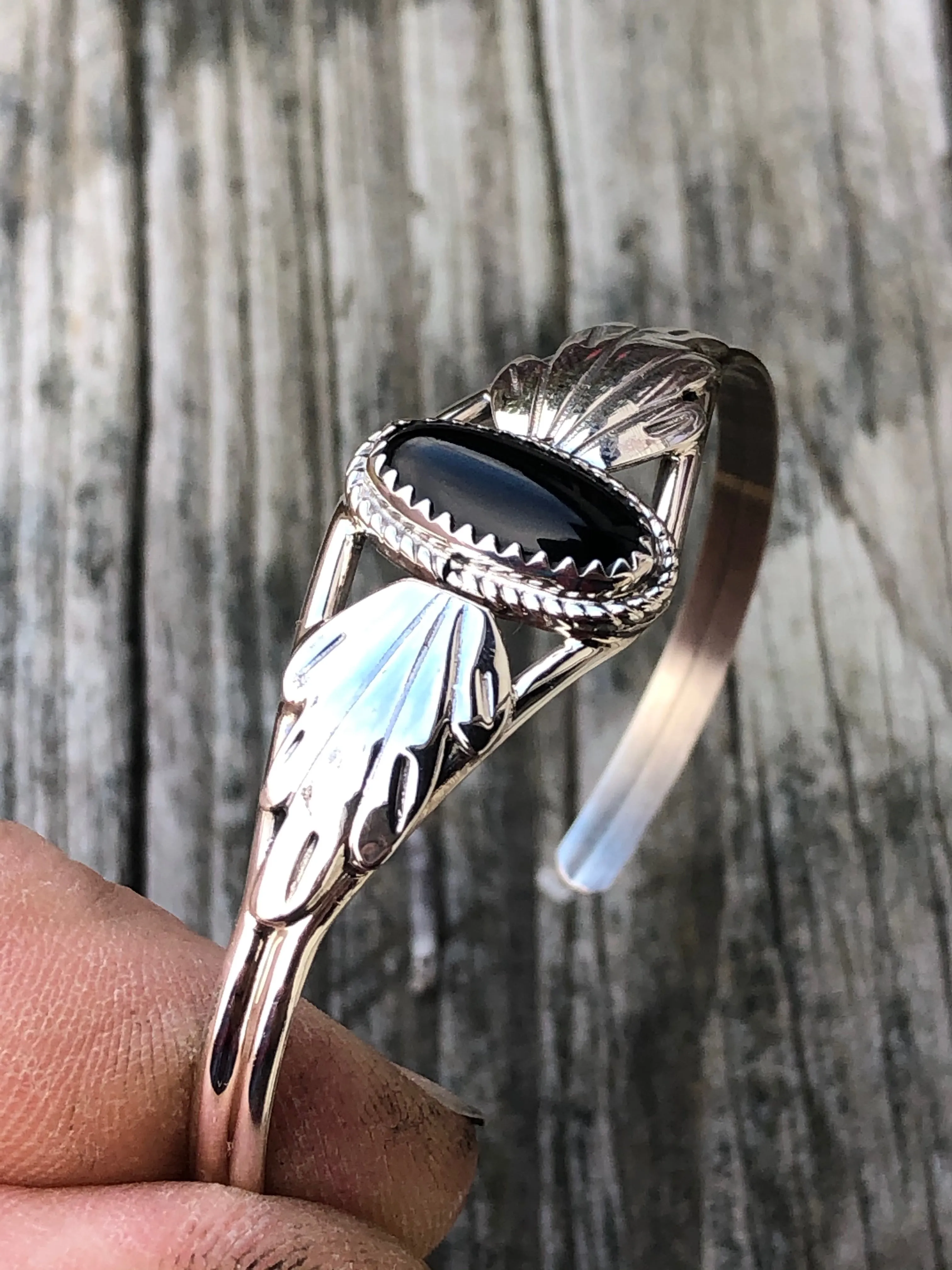 Navajo Dainty Onyx Sterling Silver Bracelet