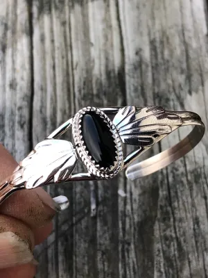 Navajo Dainty Onyx Sterling Silver Bracelet