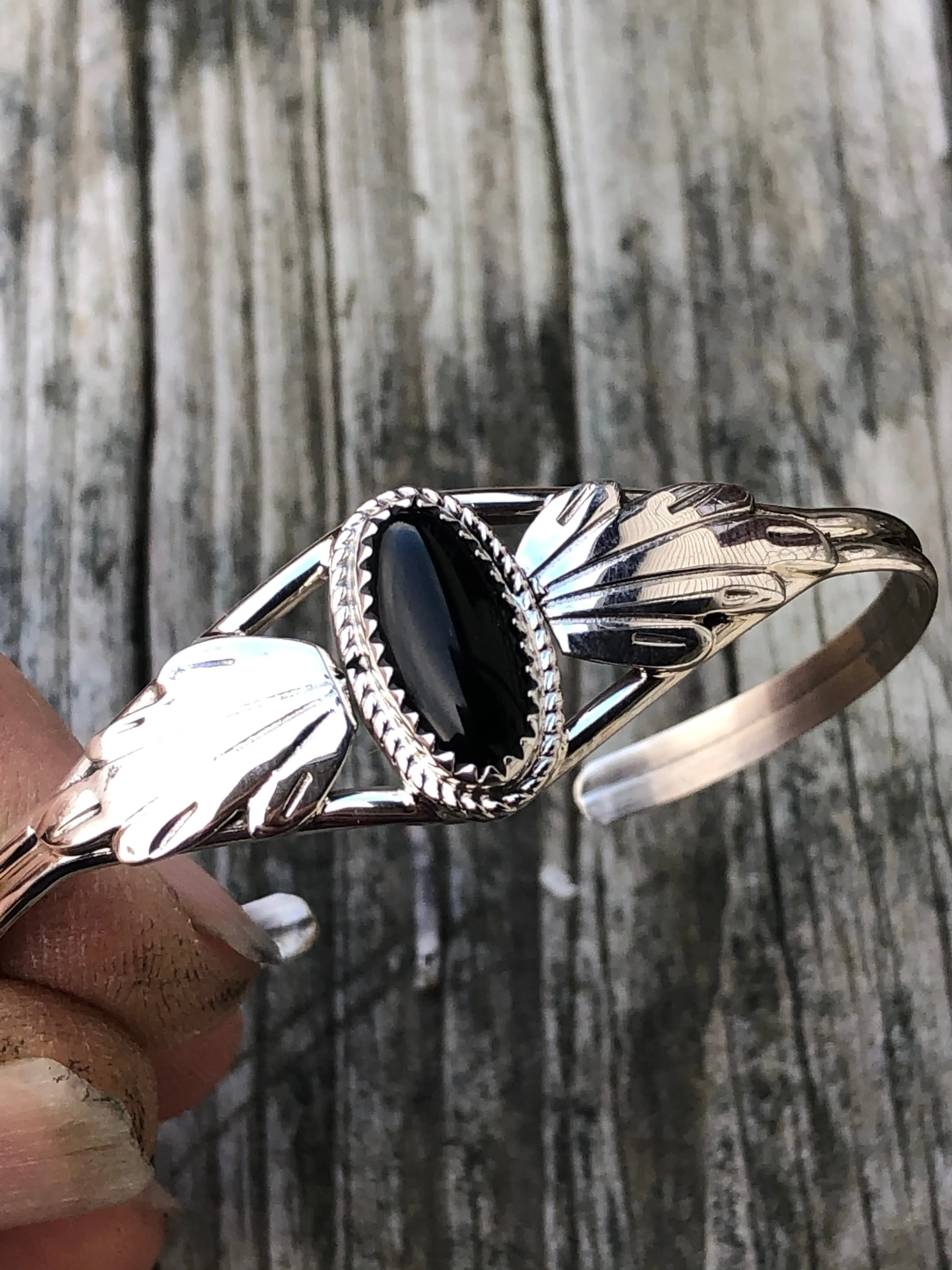 Navajo Dainty Onyx Sterling Silver Bracelet