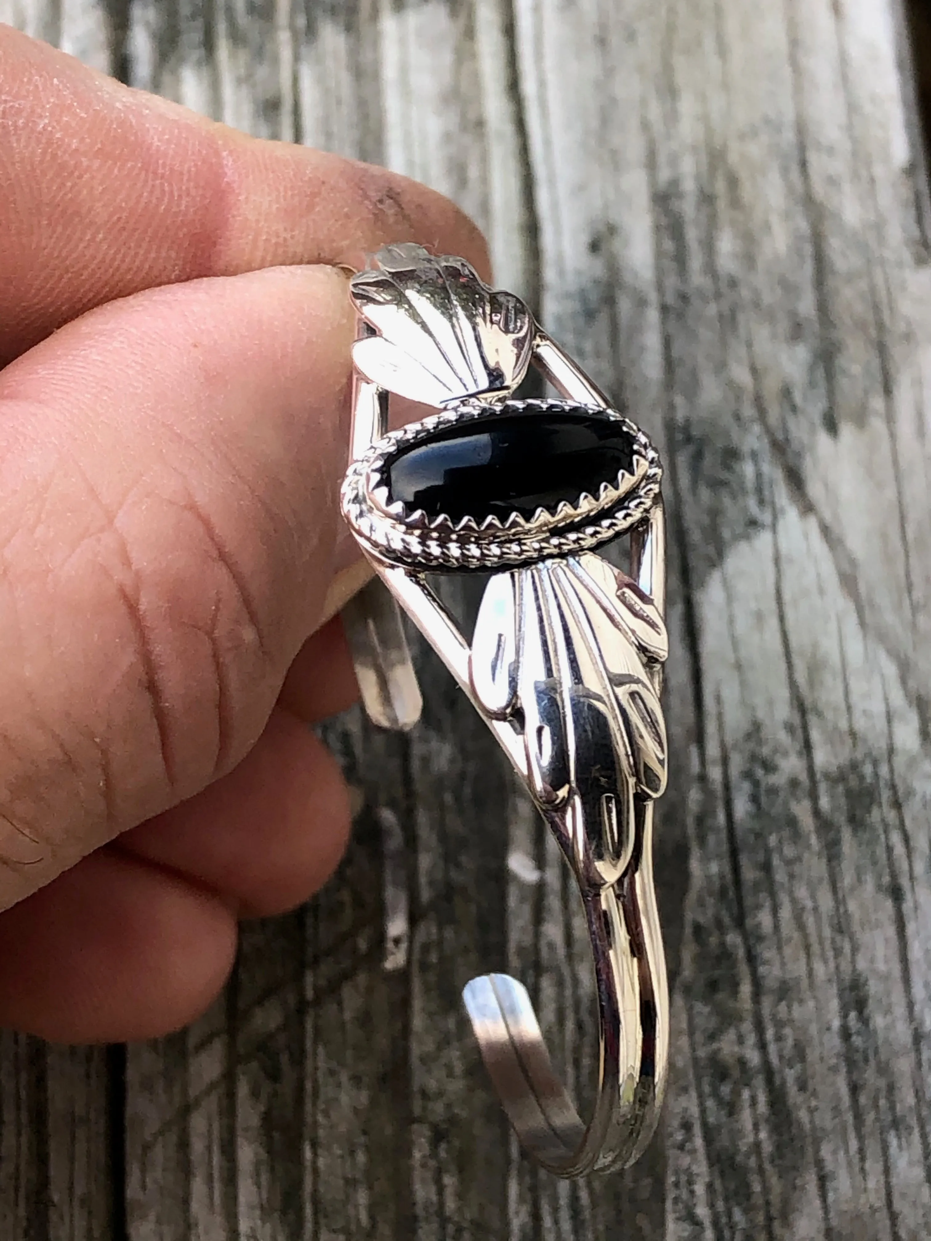 Navajo Dainty Onyx Sterling Silver Bracelet