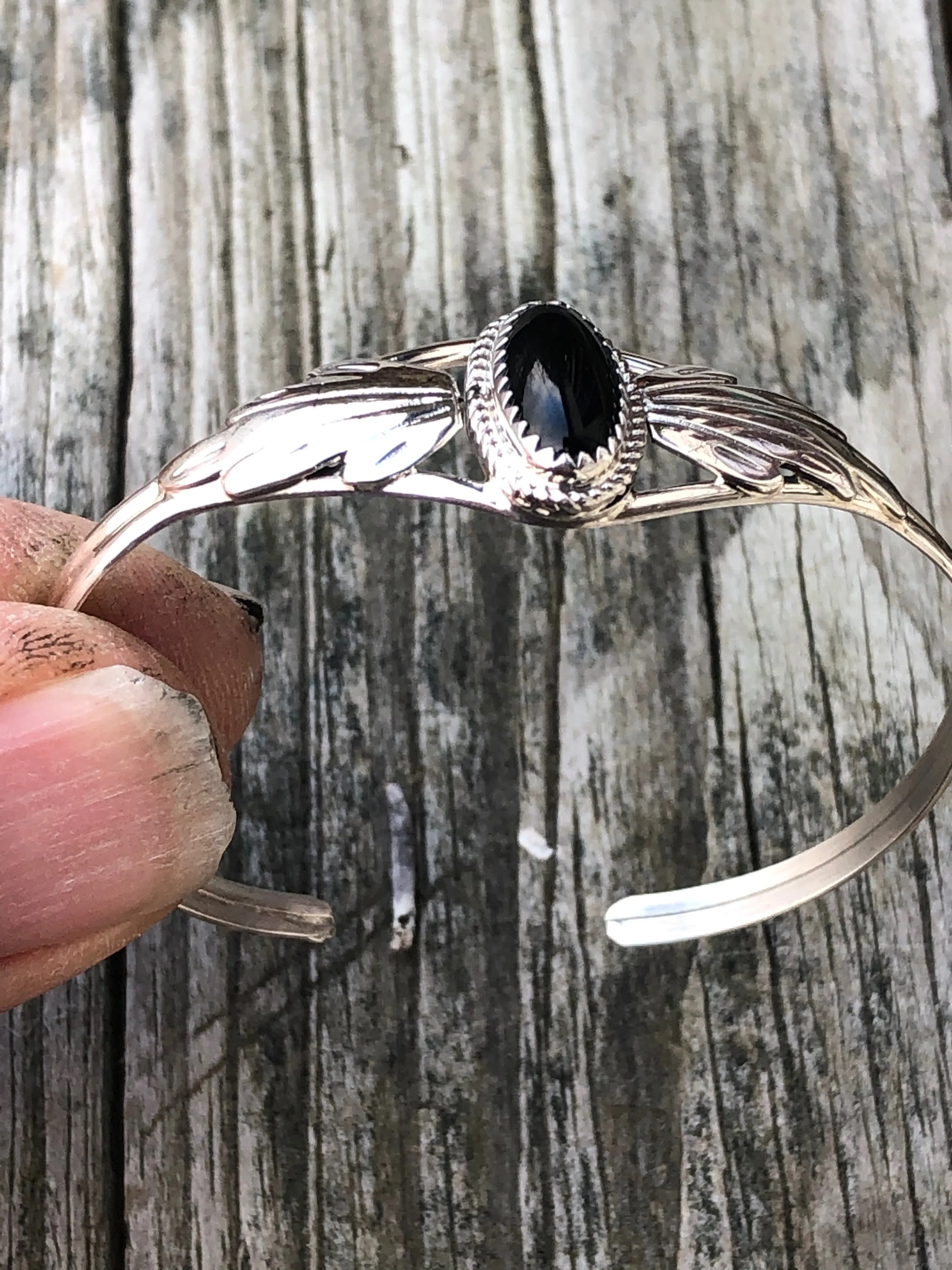 Navajo Dainty Onyx Sterling Silver Bracelet