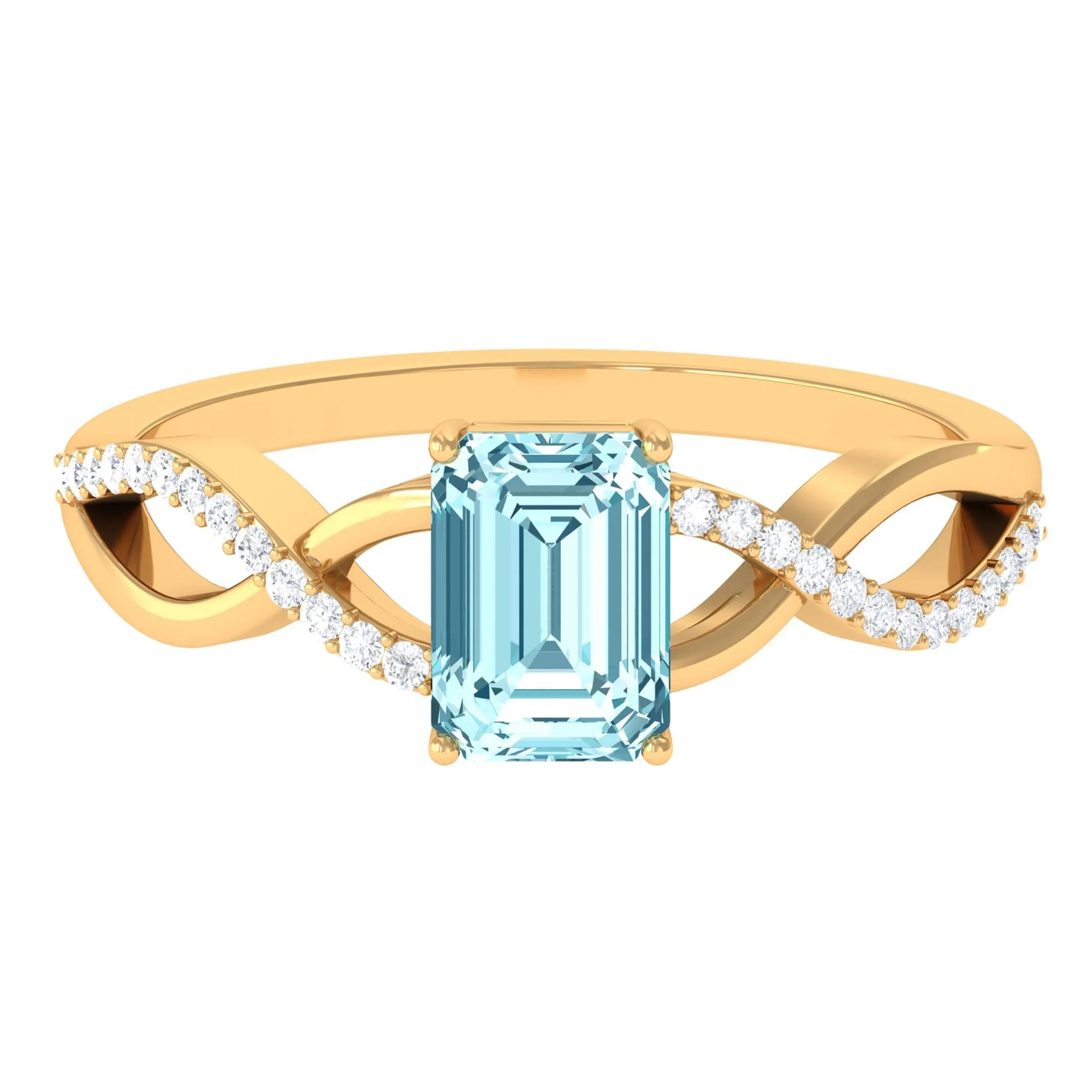 Octagon Aquamarine and Diamond Crossover Engagement Ring