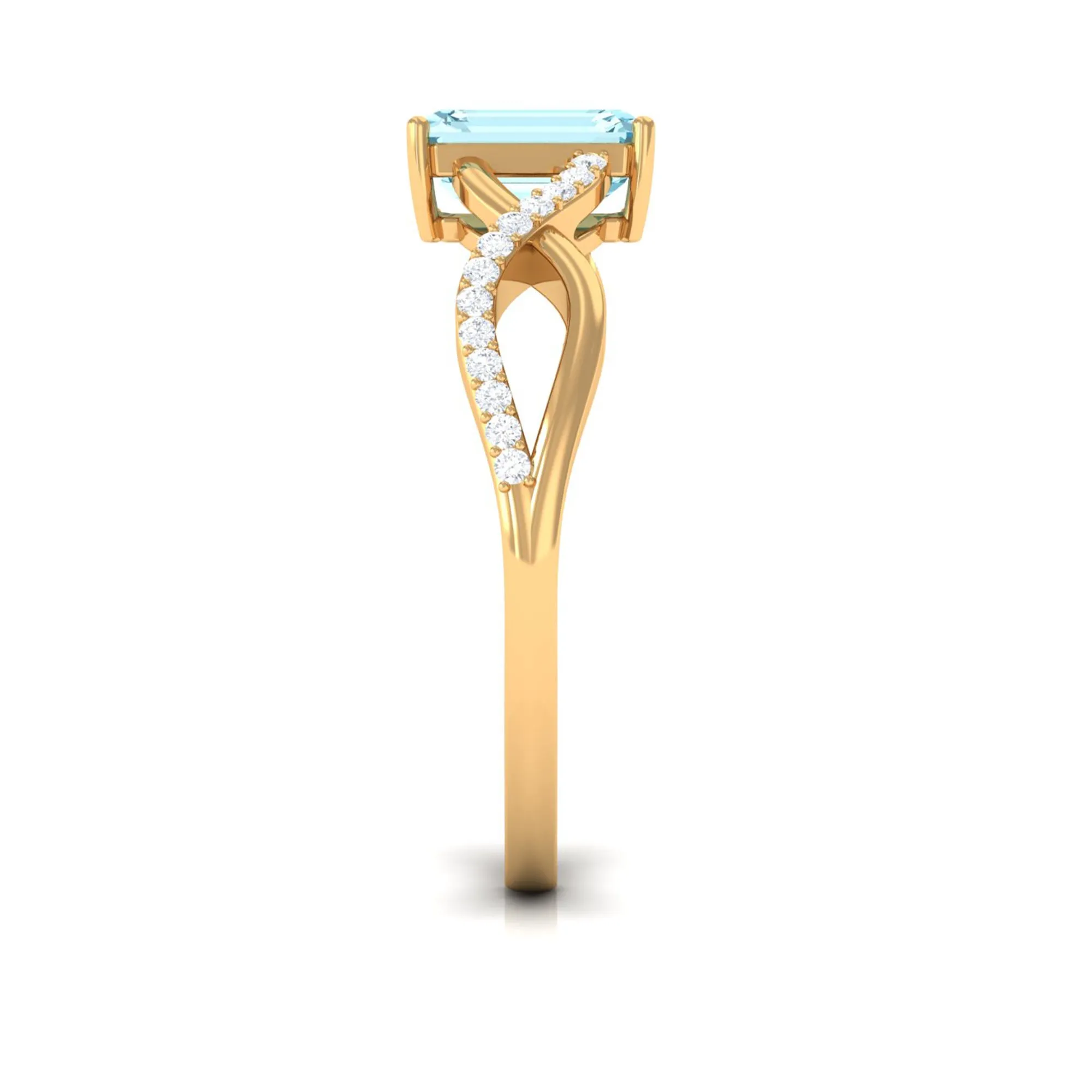 Octagon Aquamarine and Diamond Crossover Engagement Ring
