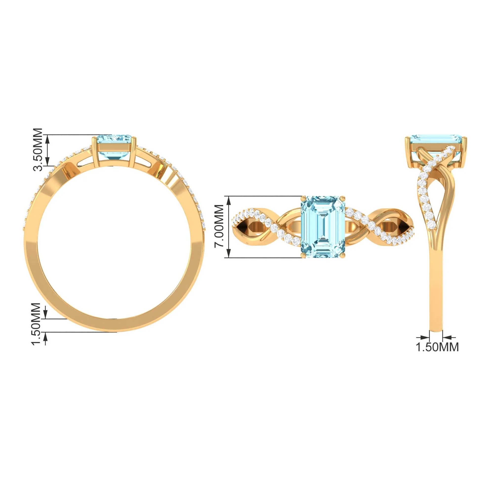 Octagon Aquamarine and Diamond Crossover Engagement Ring