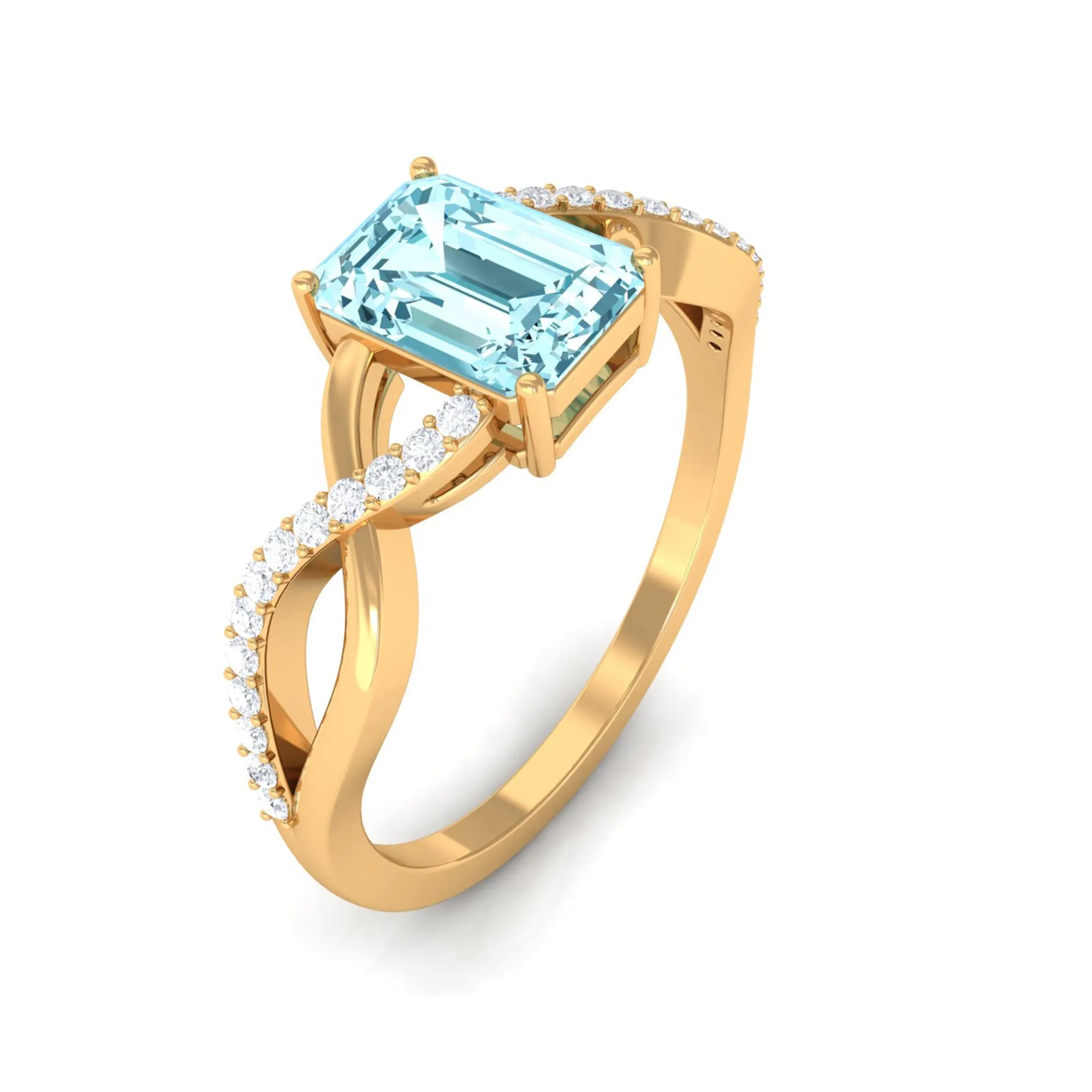 Octagon Aquamarine and Diamond Crossover Engagement Ring