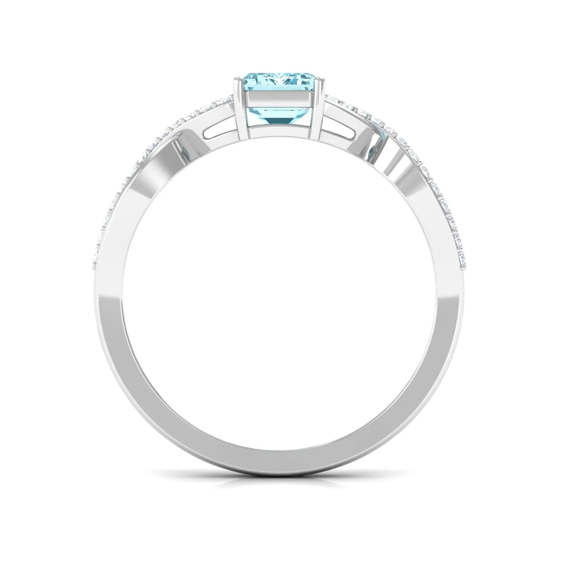 Octagon Aquamarine and Diamond Crossover Engagement Ring