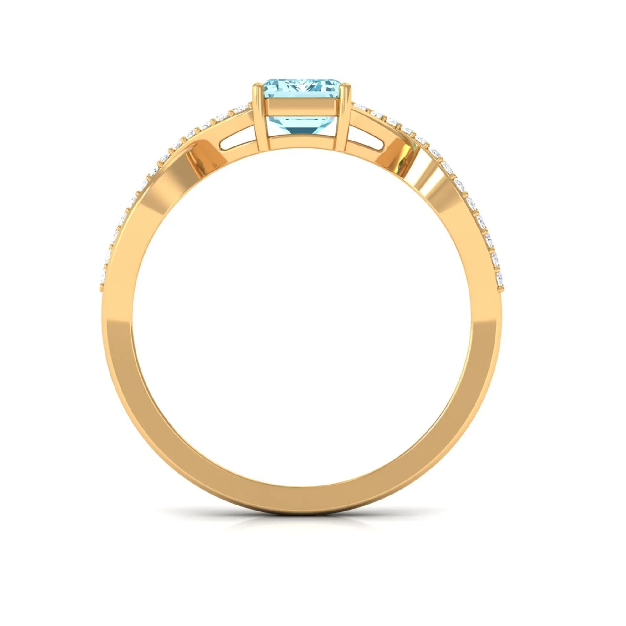 Octagon Aquamarine and Diamond Crossover Engagement Ring