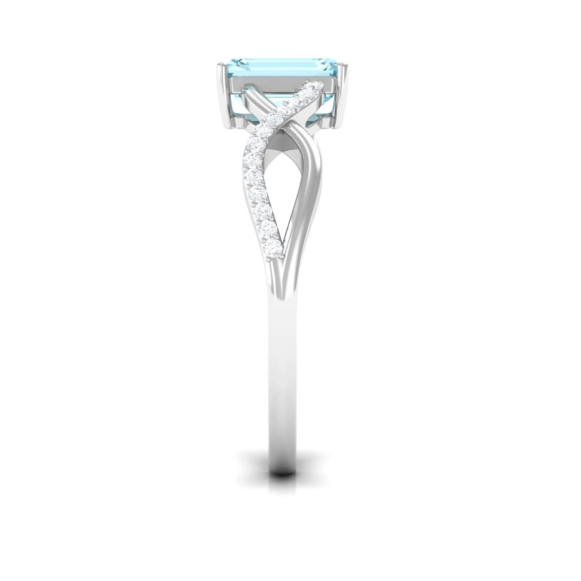 Octagon Aquamarine and Diamond Crossover Engagement Ring