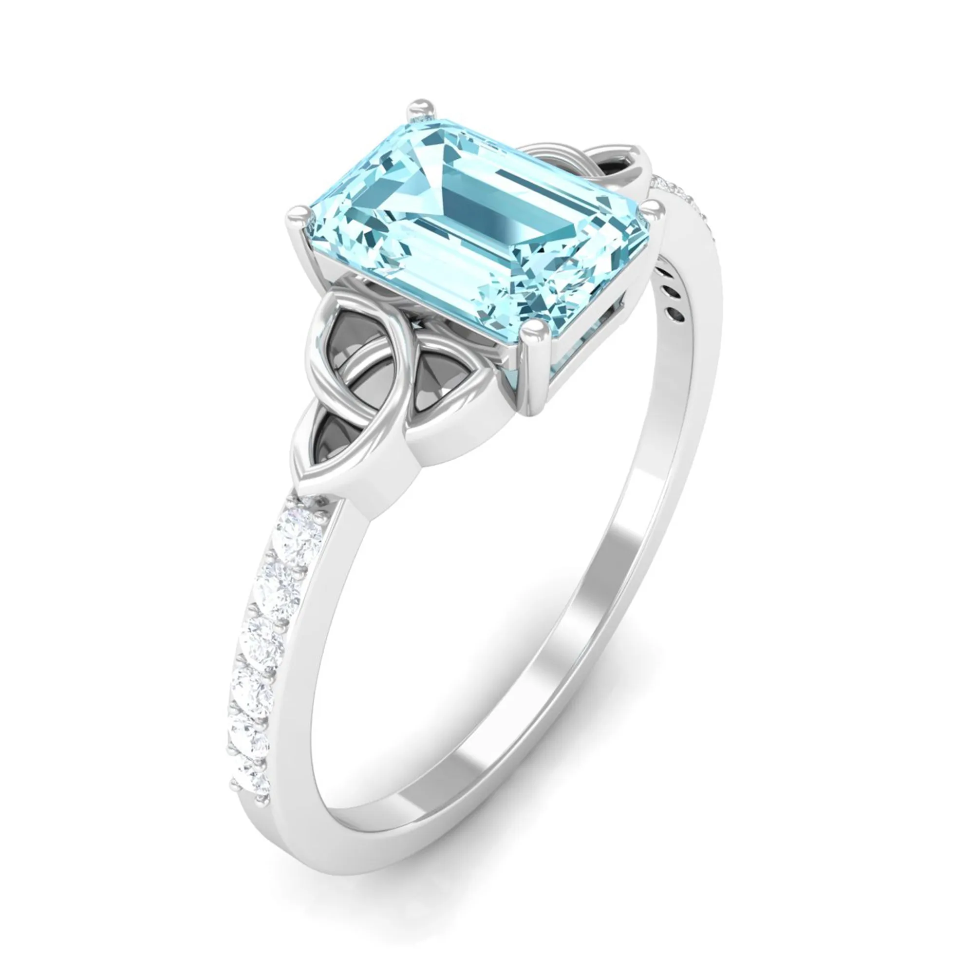 Octagon Cut Solitaire Aquamarine Celtic Knot Engagement Ring with Diamond