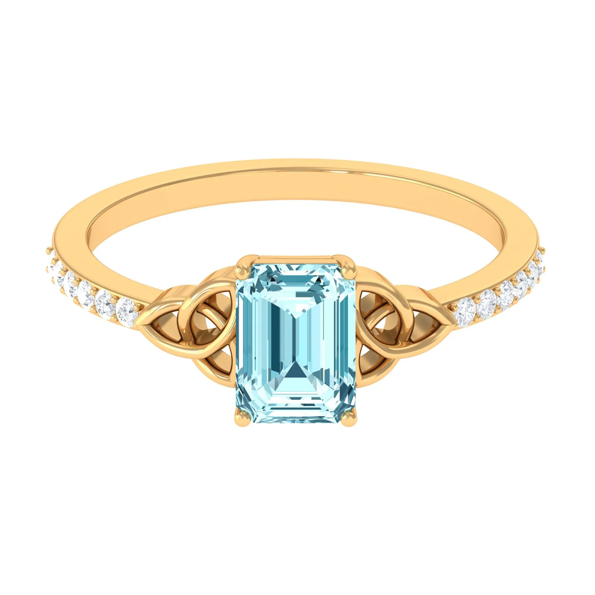 Octagon Cut Solitaire Aquamarine Celtic Knot Engagement Ring with Diamond