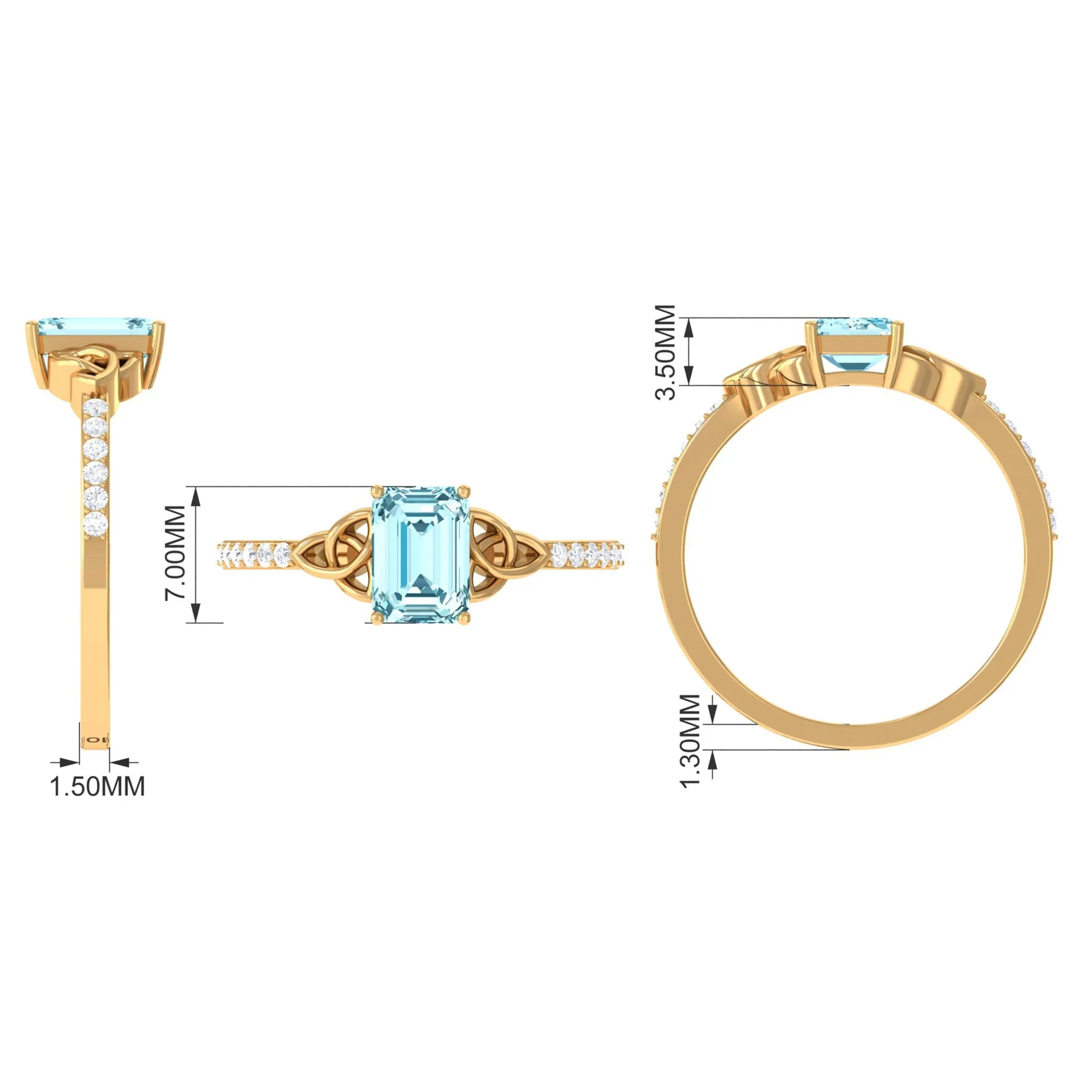 Octagon Cut Solitaire Aquamarine Celtic Knot Engagement Ring with Diamond