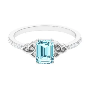 Octagon Cut Solitaire Aquamarine Celtic Knot Engagement Ring with Diamond