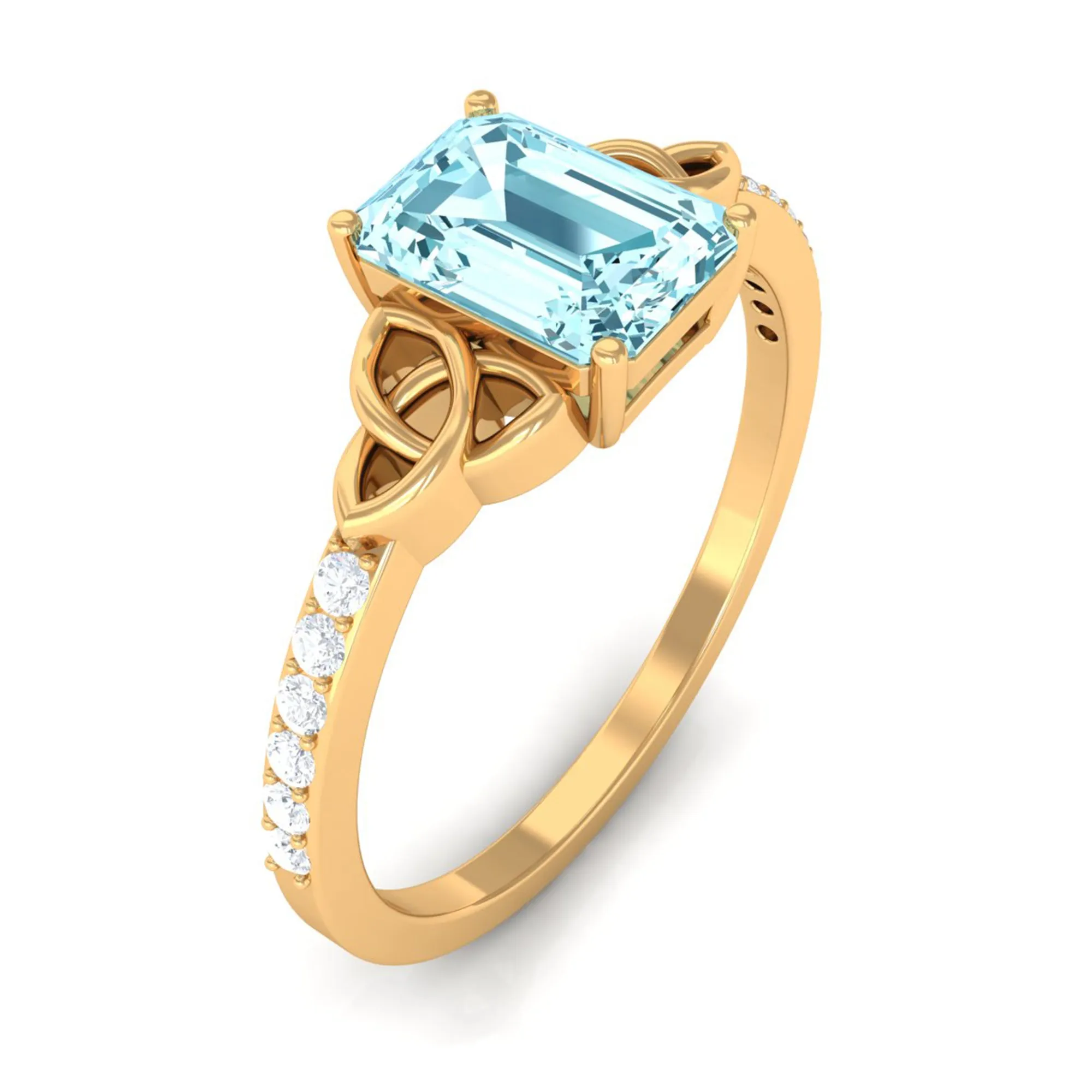 Octagon Cut Solitaire Aquamarine Celtic Knot Engagement Ring with Diamond