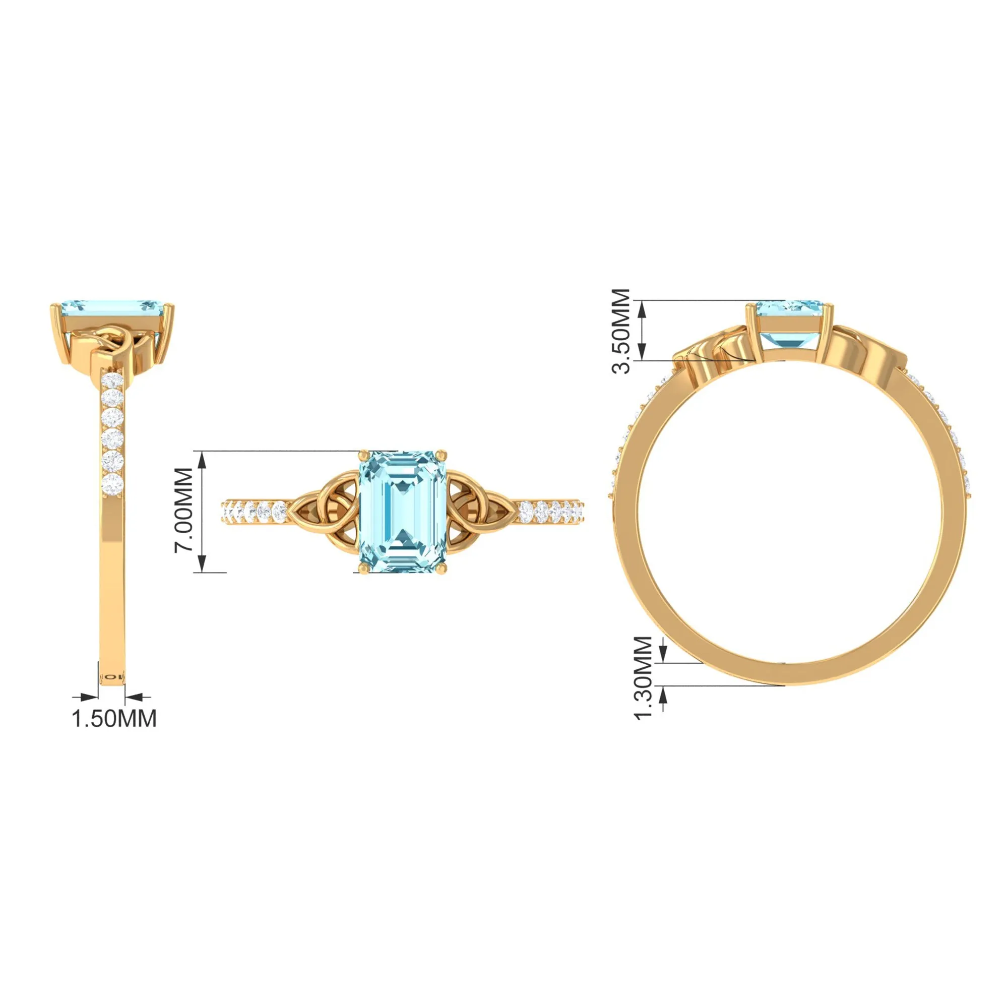 Octagon Cut Solitaire Aquamarine Celtic Knot Engagement Ring with Diamond