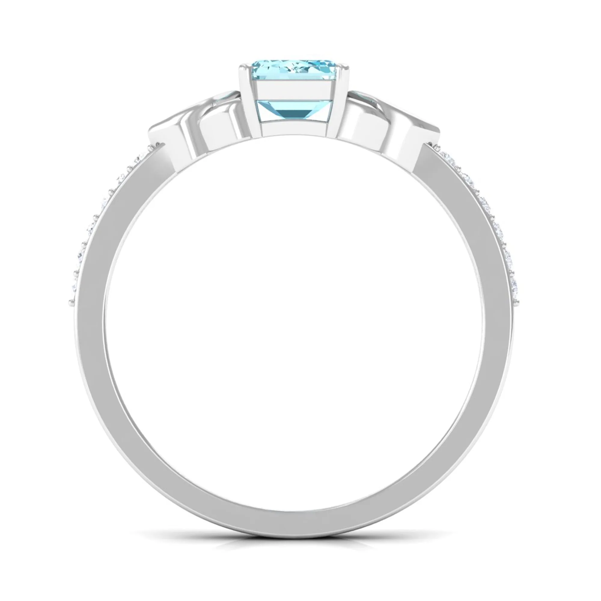 Octagon Cut Solitaire Aquamarine Celtic Knot Engagement Ring with Diamond