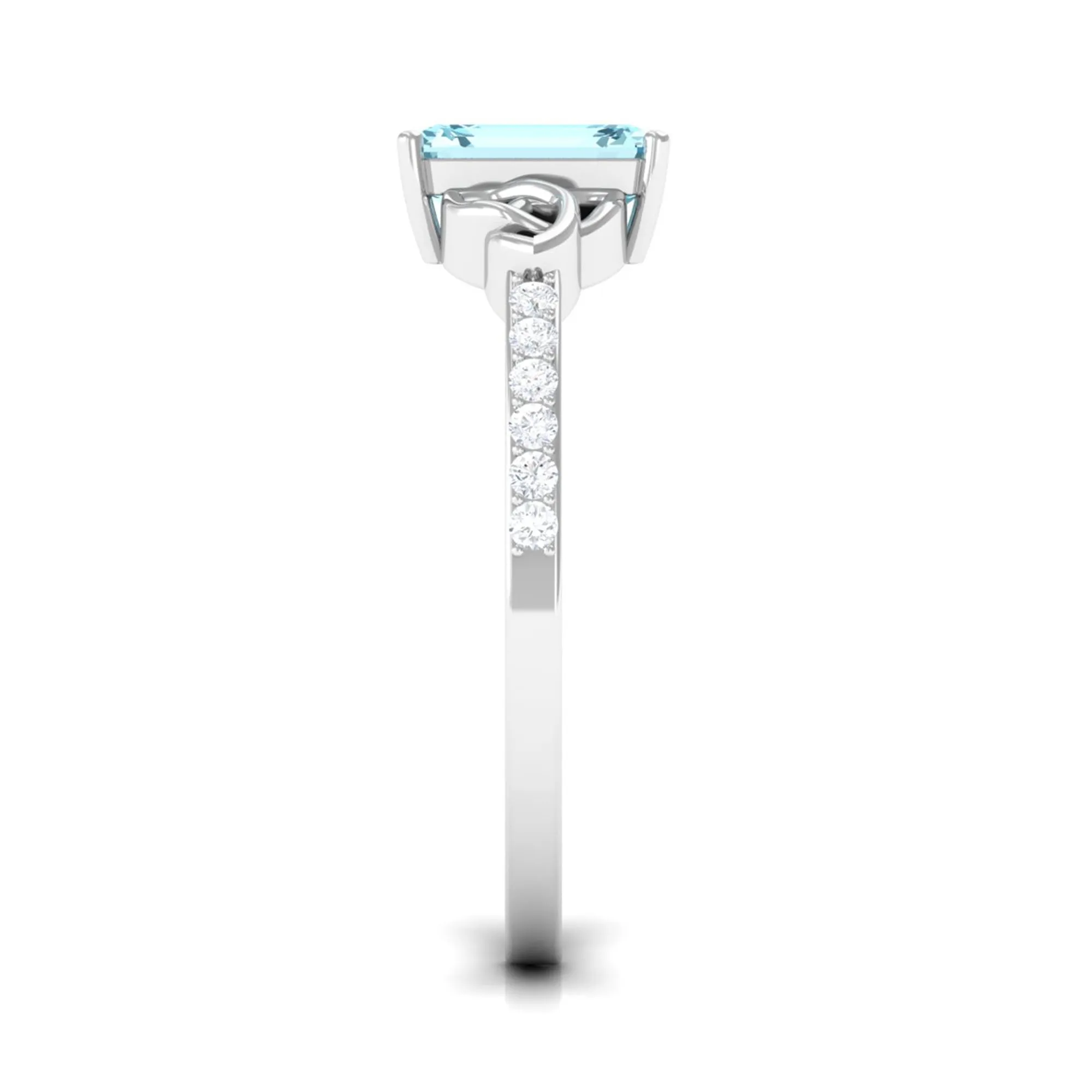 Octagon Cut Solitaire Aquamarine Celtic Knot Engagement Ring with Diamond