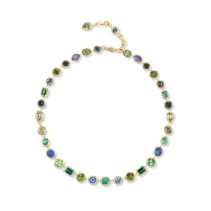 One-of-a-Kind Pillow Necklace with Blue-Green Mixed Cabochons and Faceted Stones