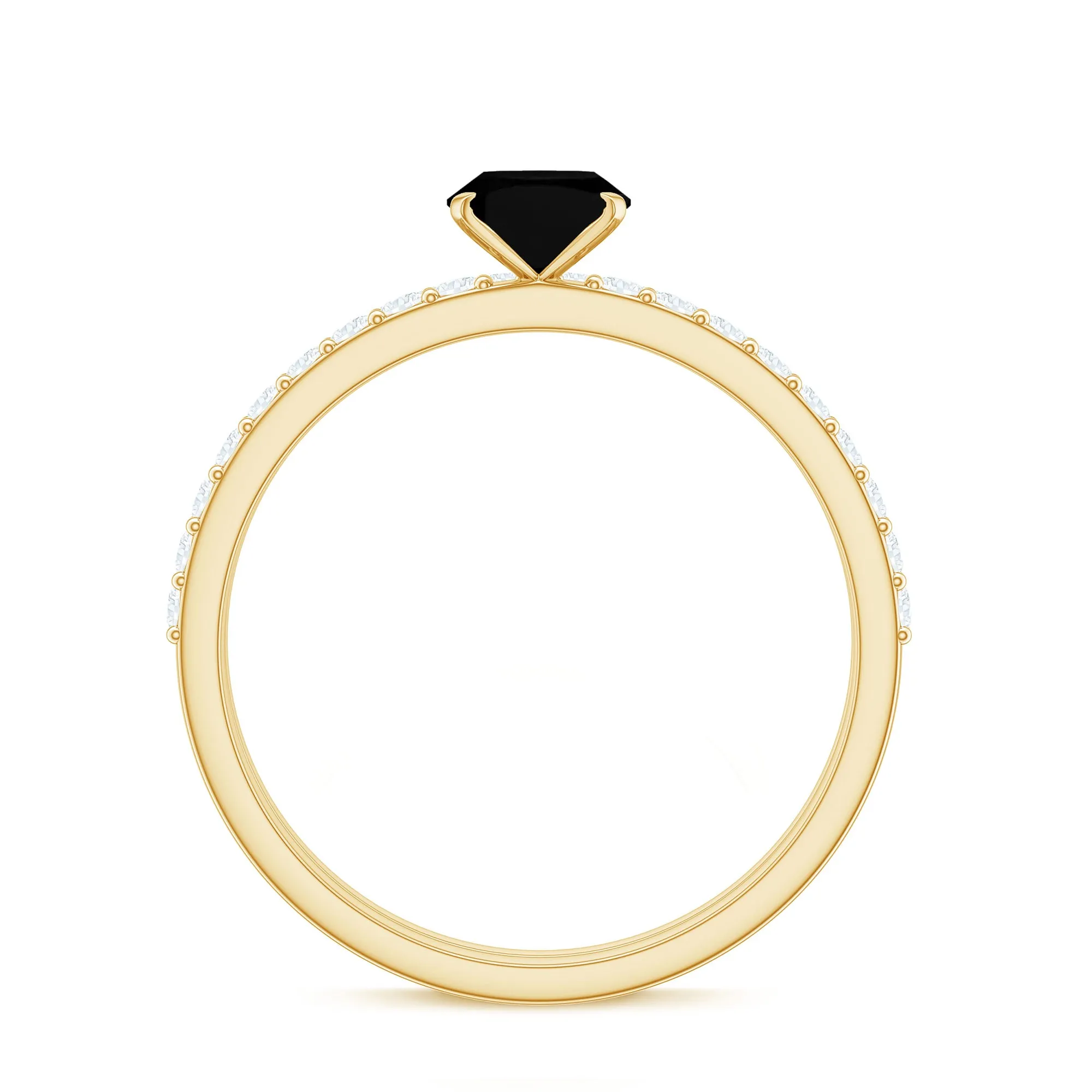 Oval Black Onyx Solitaire Wedding Ring Set with Diamond Side Stones