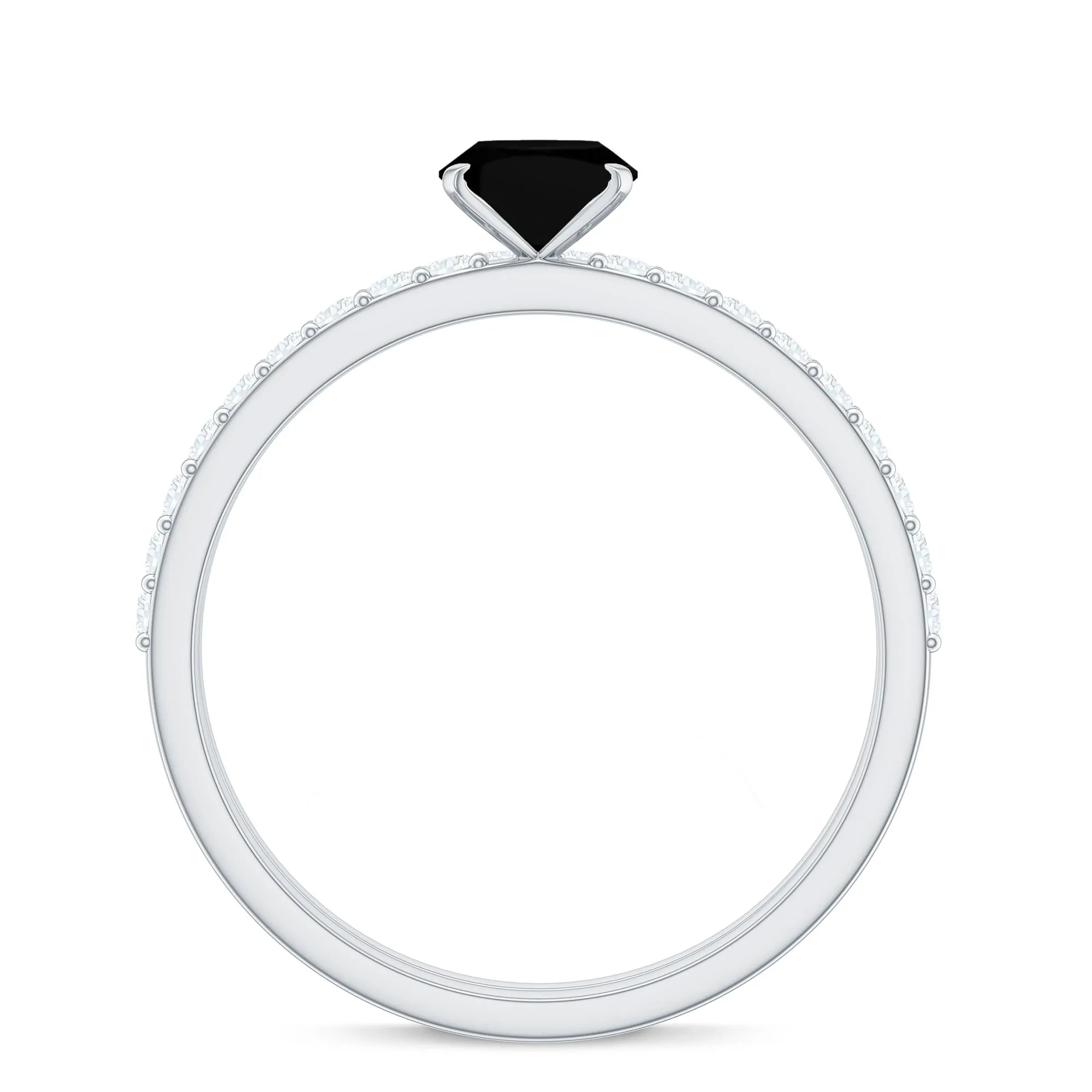 Oval Black Onyx Solitaire Wedding Ring Set with Diamond Side Stones