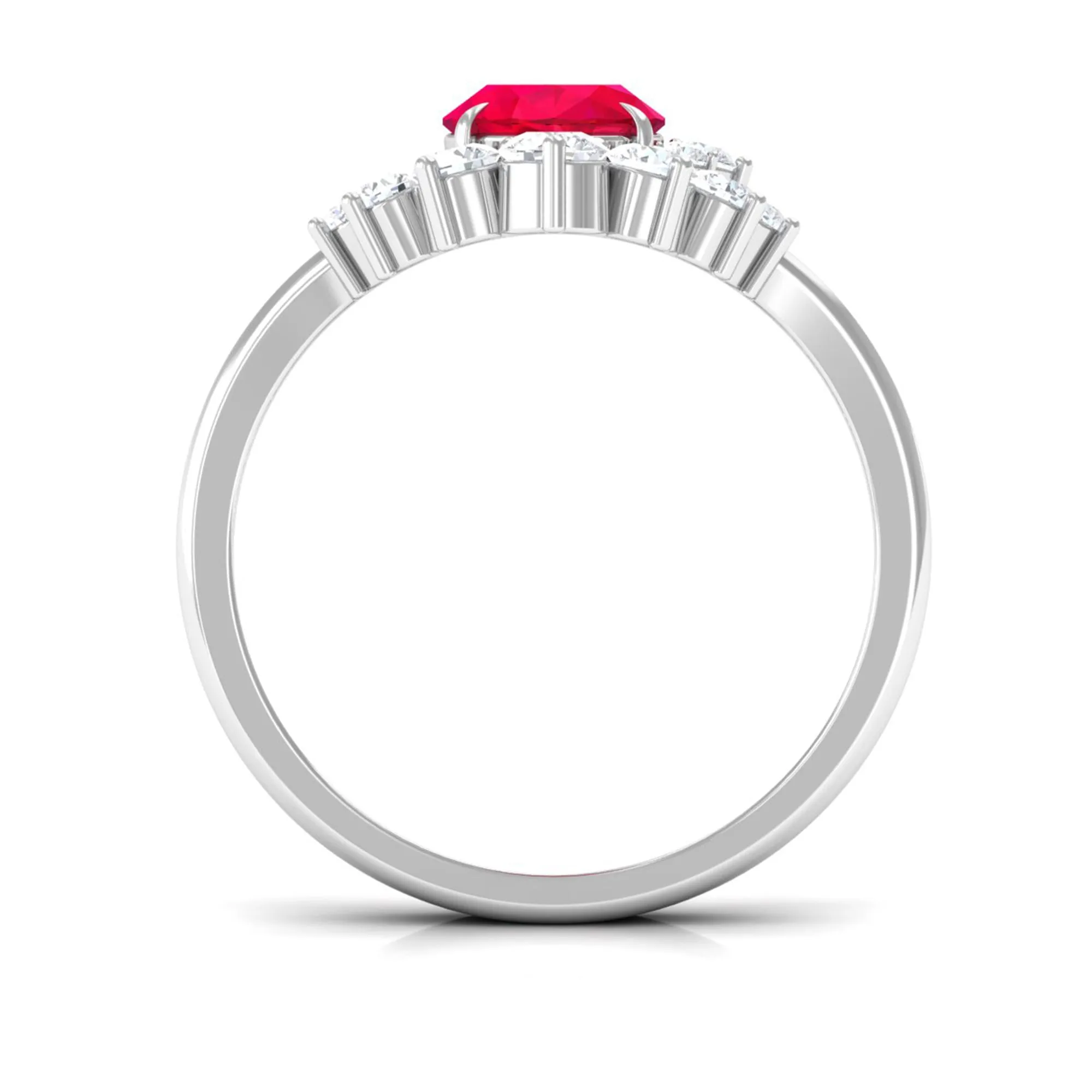 Oval Created Ruby Solitaire Wedding Ring Set with Diamond