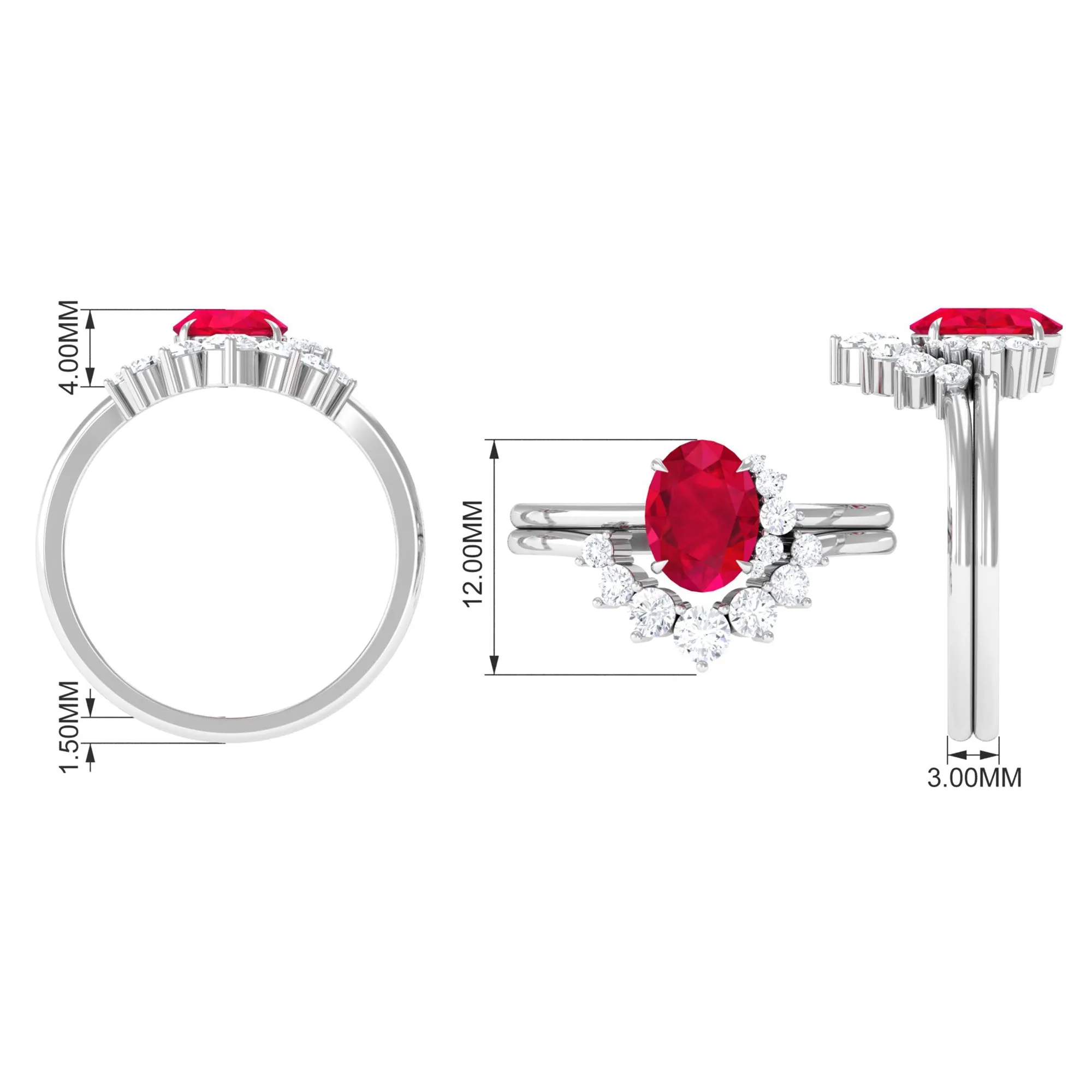 Oval Created Ruby Solitaire Wedding Ring Set with Diamond