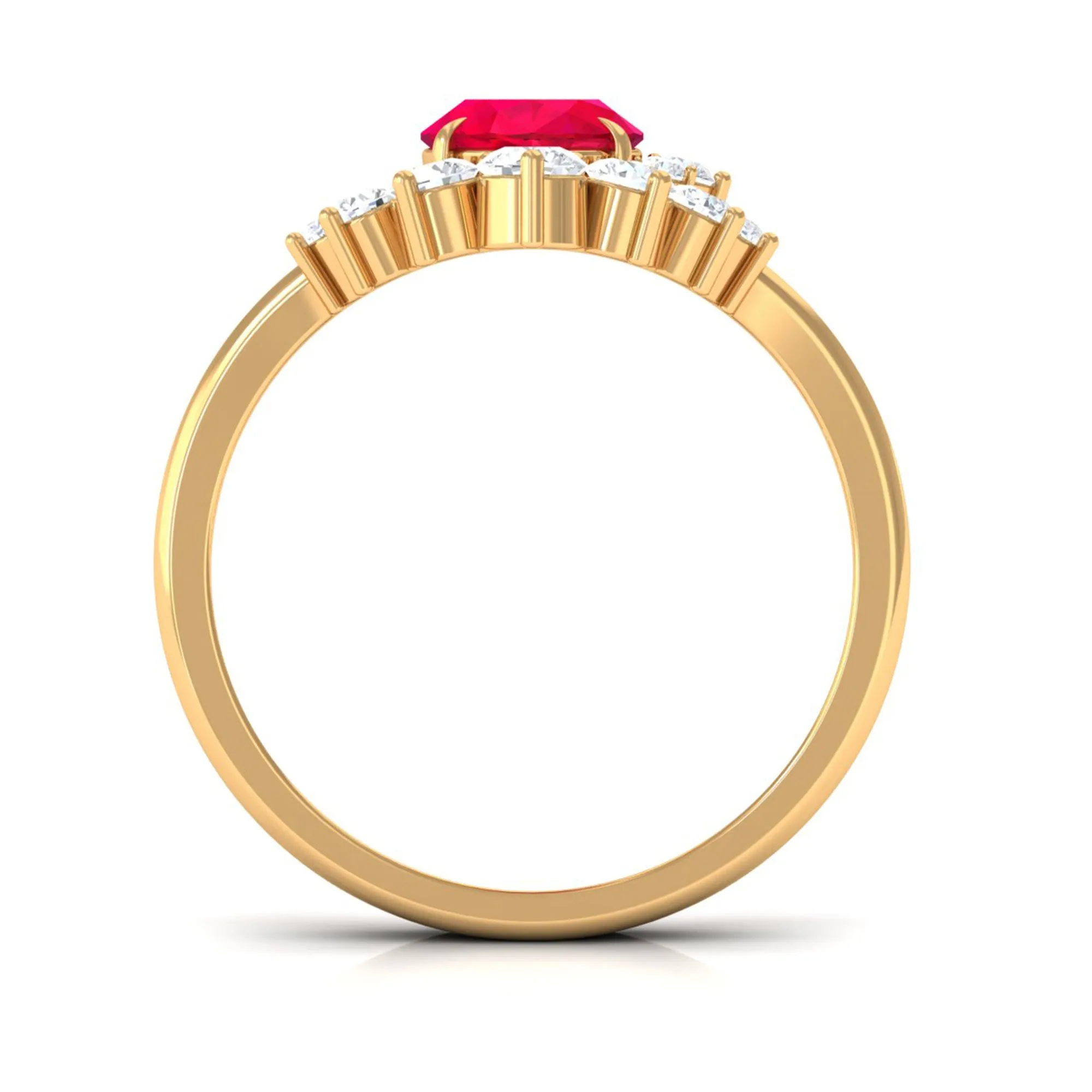 Oval Created Ruby Solitaire Wedding Ring Set with Diamond