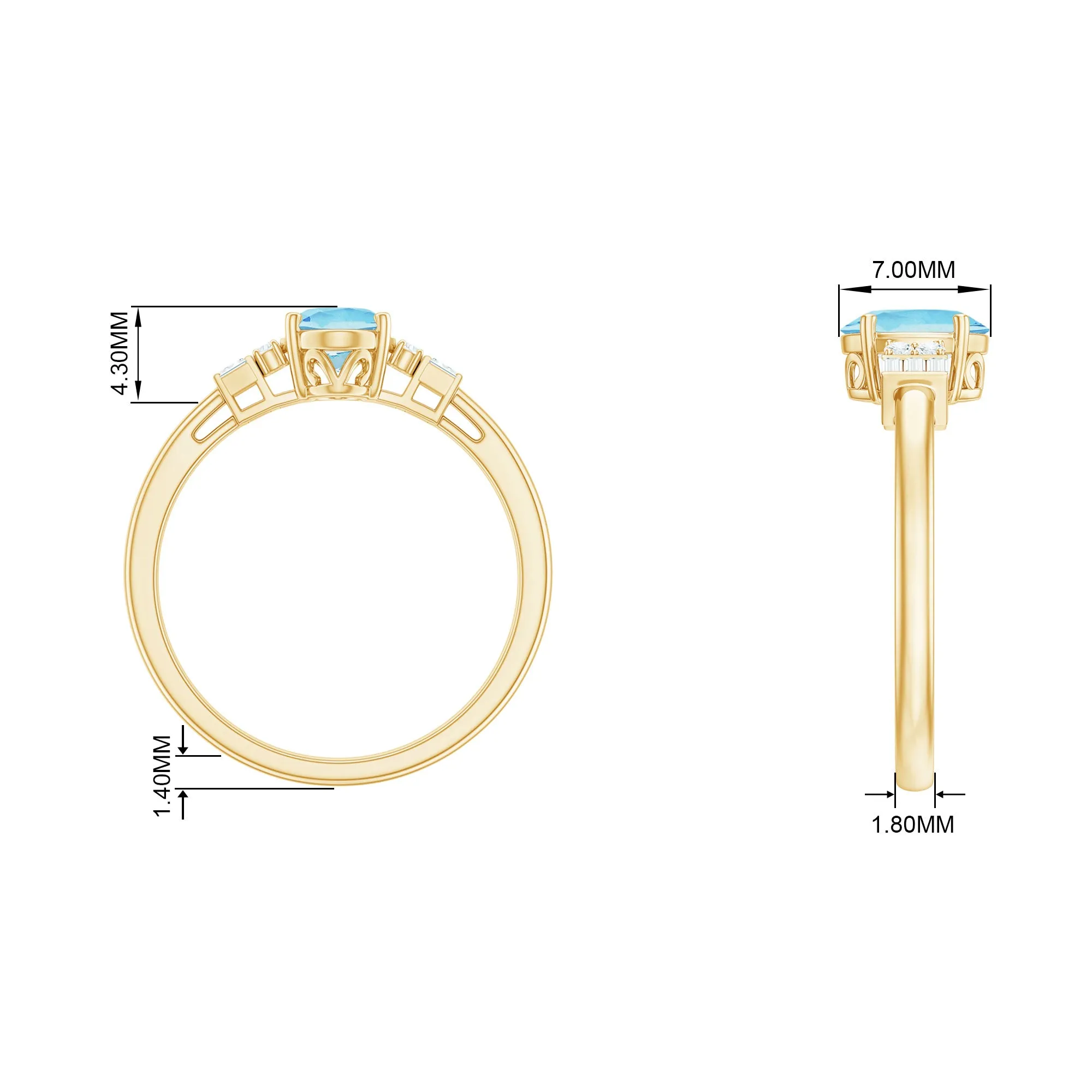 Oval Cut Aquamarine Classic Engagement Ring with Diamond