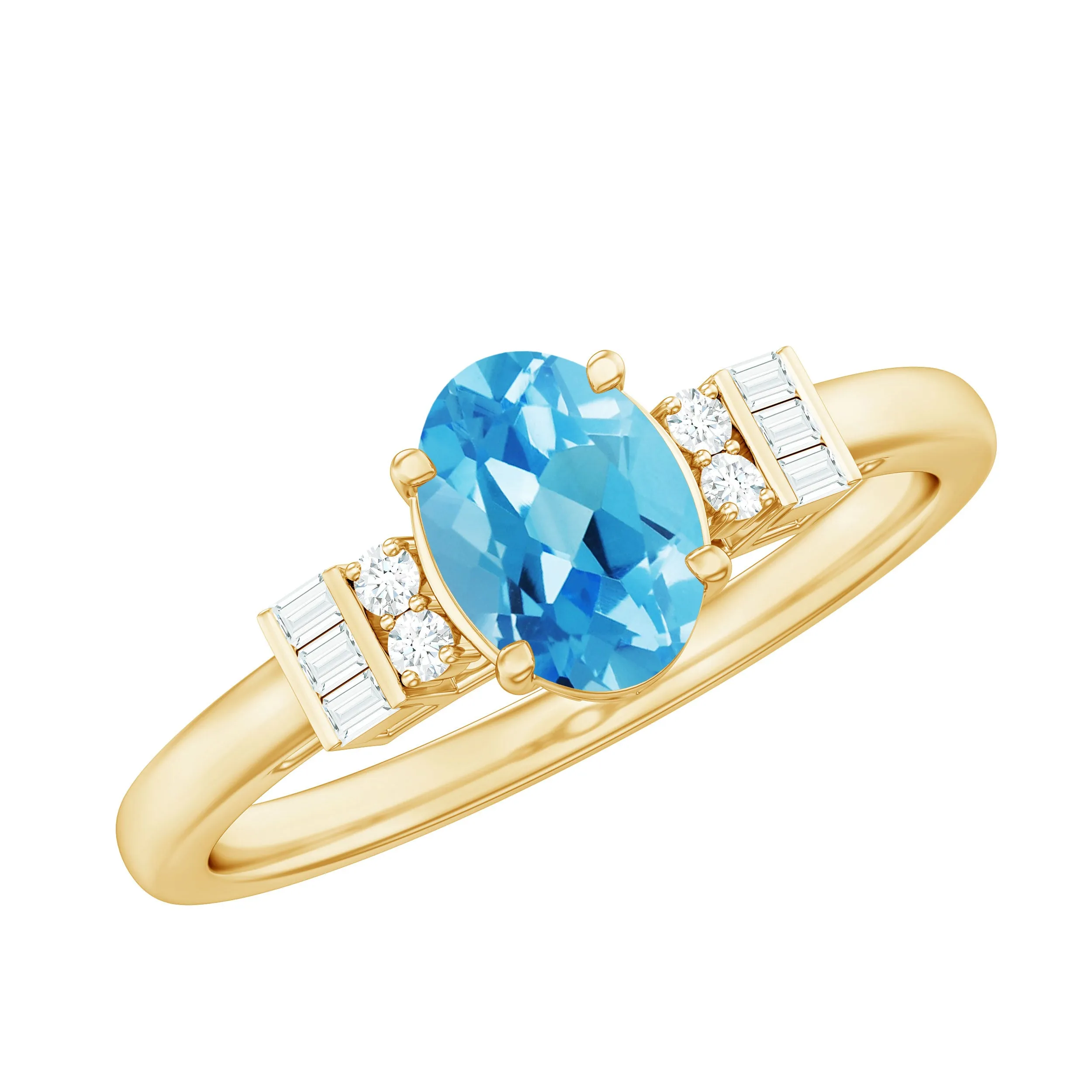 Oval Cut Aquamarine Classic Engagement Ring with Diamond