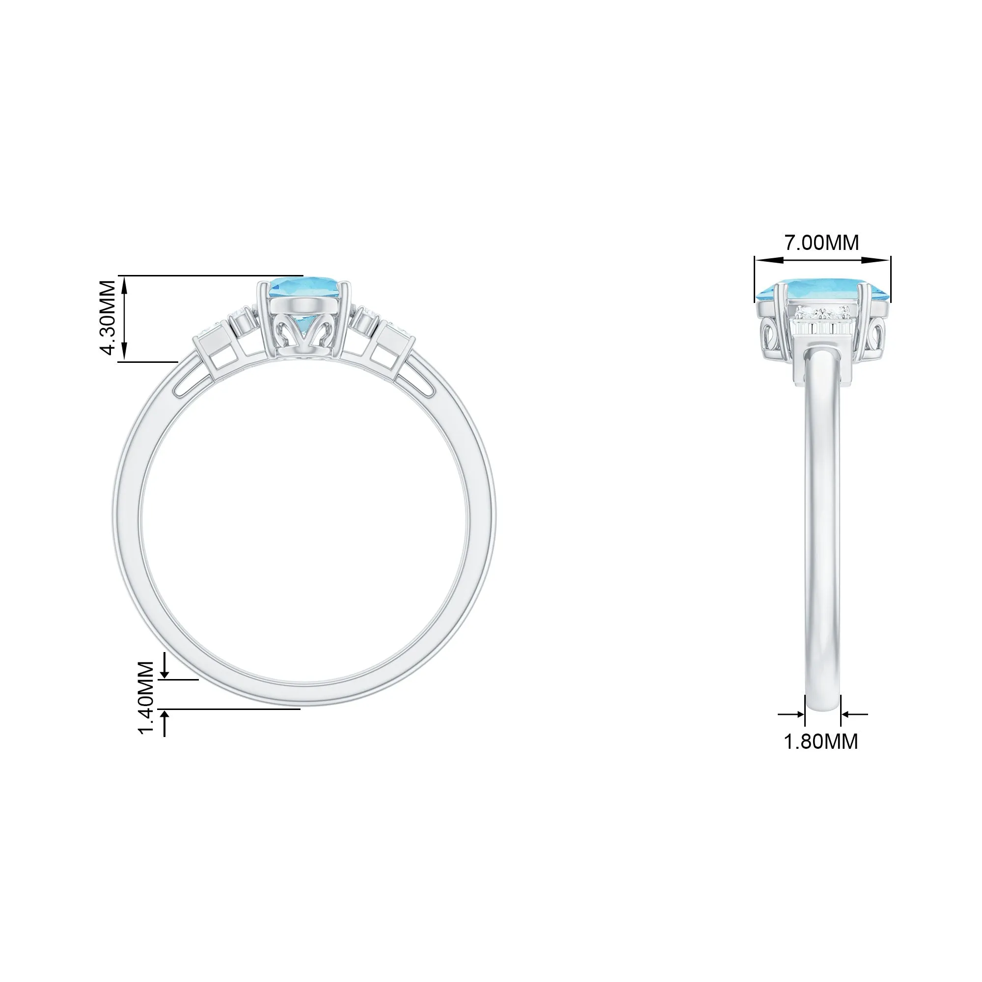 Oval Cut Aquamarine Classic Engagement Ring with Diamond