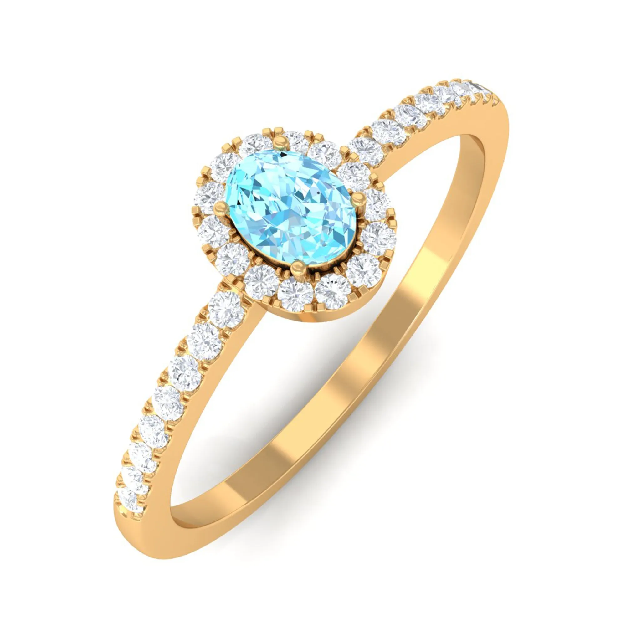 Oval Cut Aquamarine Diamond Halo Ring