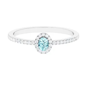 Oval Cut Aquamarine Diamond Halo Ring