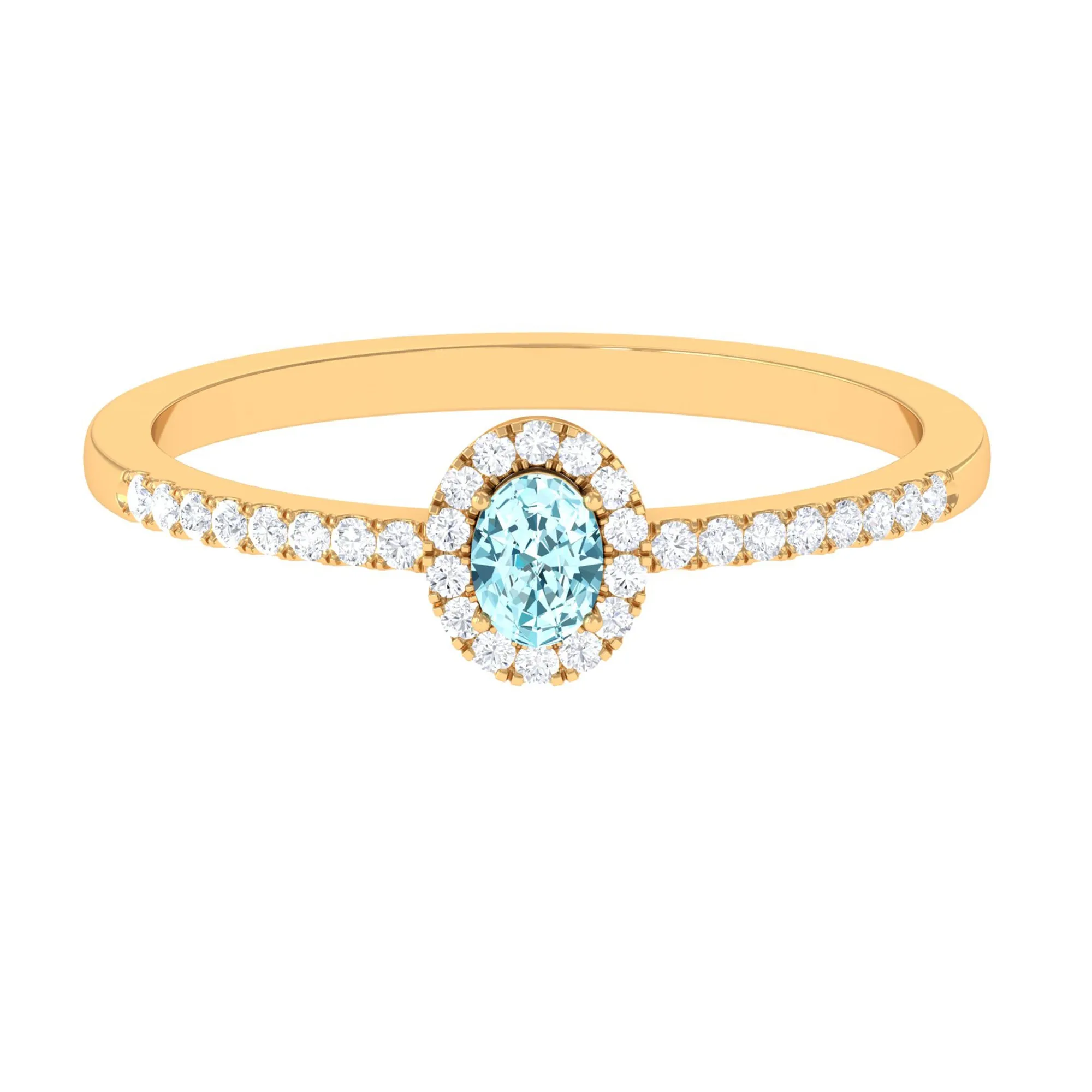 Oval Cut Aquamarine Diamond Halo Ring