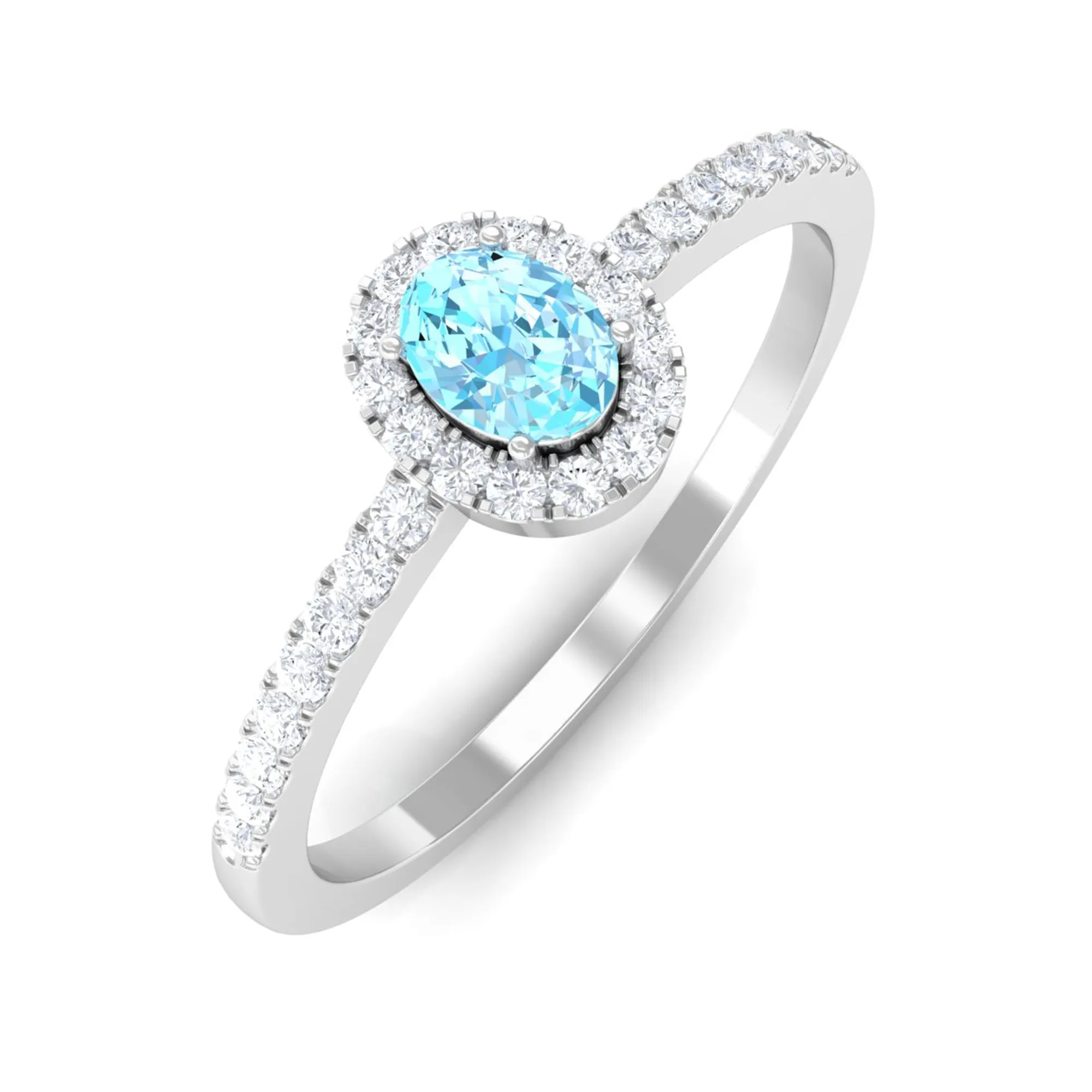 Oval Cut Aquamarine Diamond Halo Ring