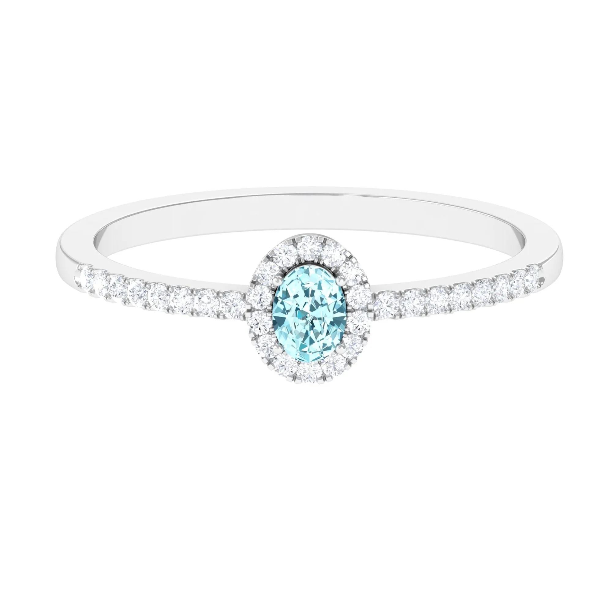 Oval Cut Aquamarine Diamond Halo Ring