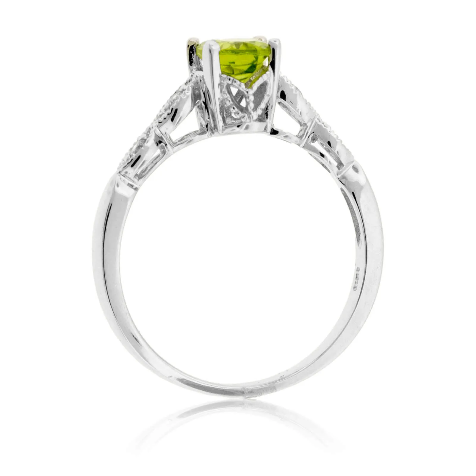 Oval Peridot with Scalloped Diamond Accented Band