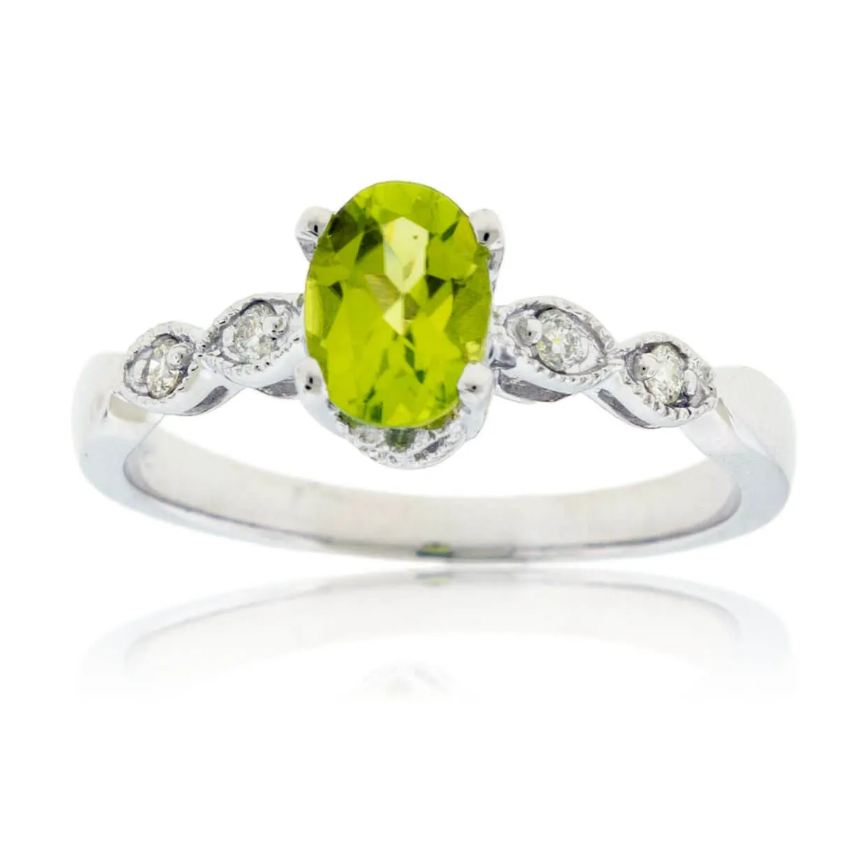 Oval Peridot with Scalloped Diamond Accented Band
