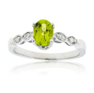 Oval Peridot with Scalloped Diamond Accented Band