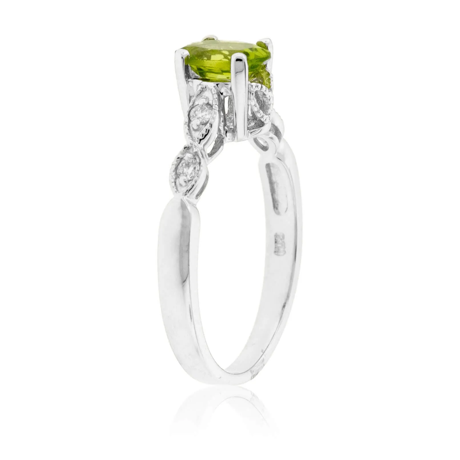 Oval Peridot with Scalloped Diamond Accented Band