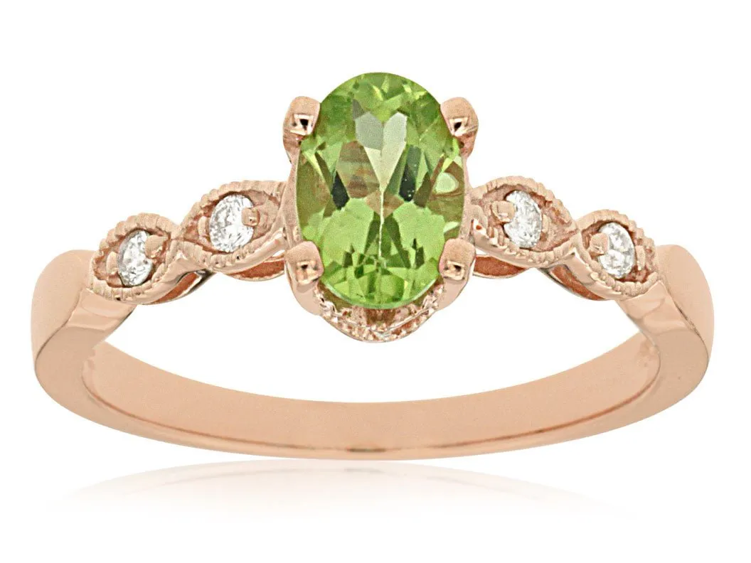 Oval Peridot with Scalloped Diamond Accented Band