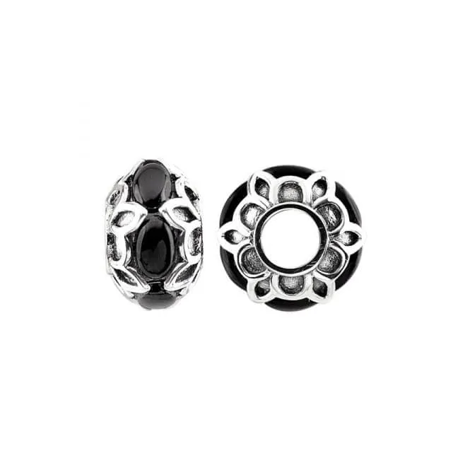 Oxidised Silver & Onyx Patterned Charm S483ON