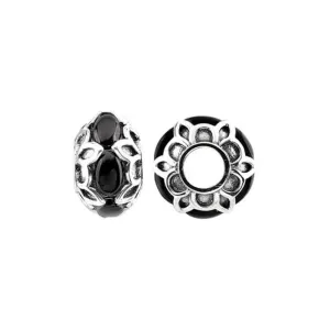 Oxidised Silver & Onyx Patterned Charm S483ON