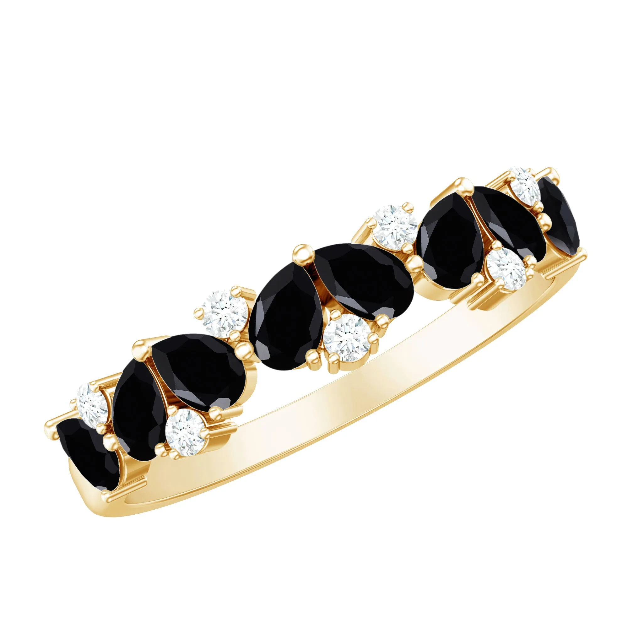 Pear Cut Black Onyx and Diamond Anniversary Band Ring in Gold