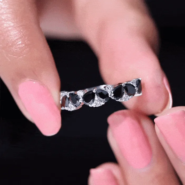Pear Cut Black Onyx and Diamond Anniversary Band Ring in Gold