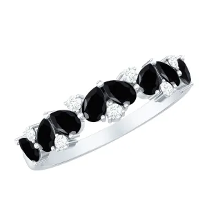 Pear Cut Black Onyx and Diamond Anniversary Band Ring in Gold