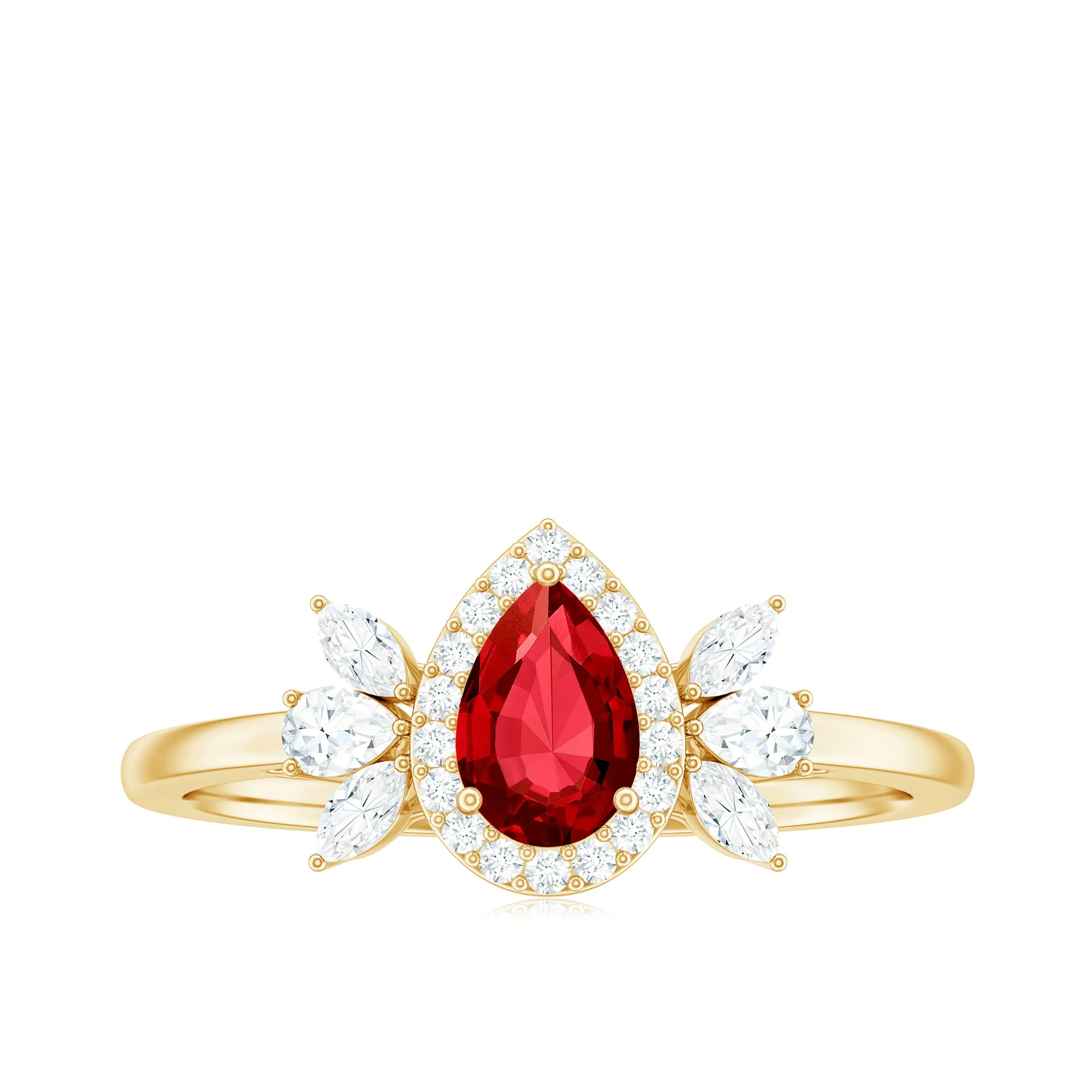 Pear Shape Created Ruby Halo Engagement Ring with Diamond