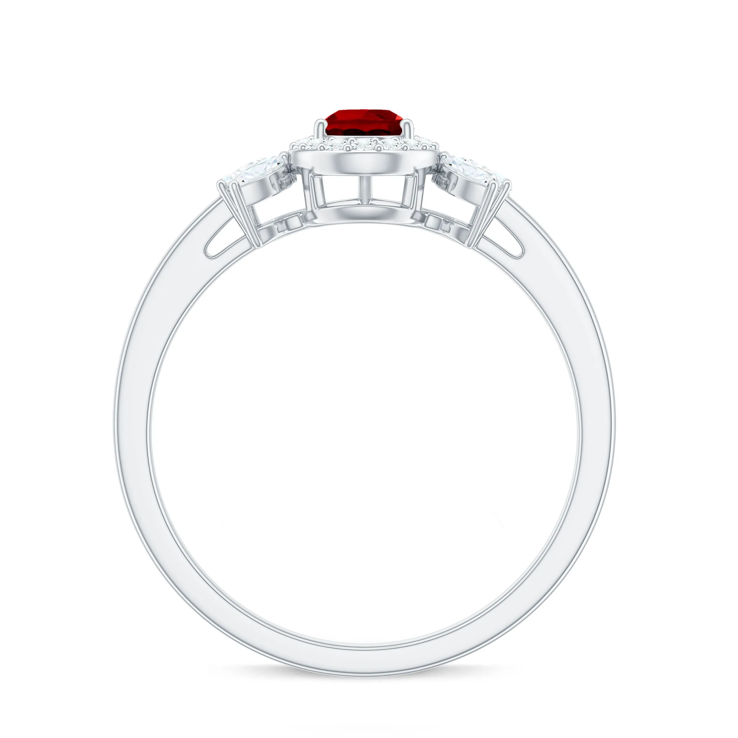 Pear Shape Created Ruby Halo Engagement Ring with Diamond