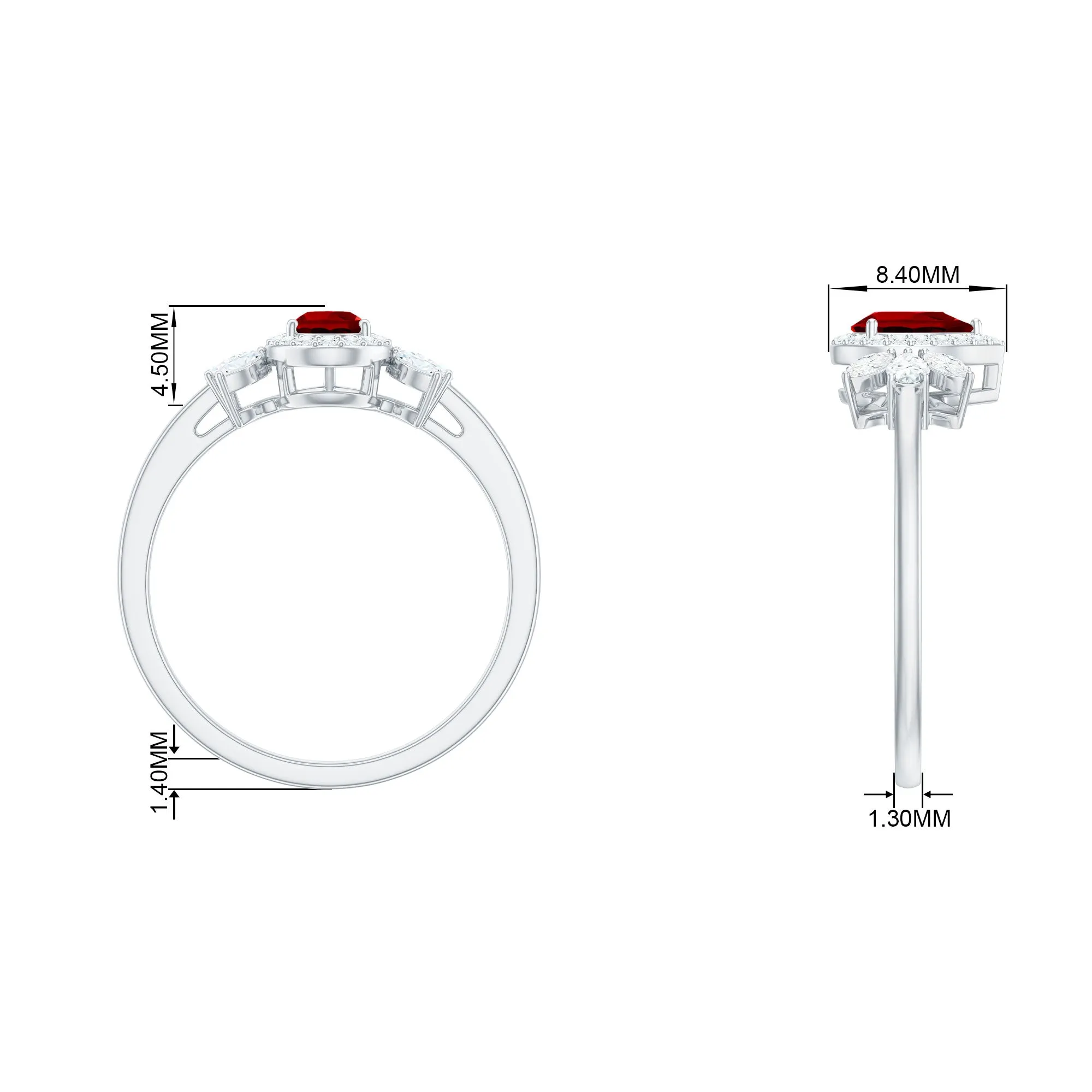 Pear Shape Created Ruby Halo Engagement Ring with Diamond